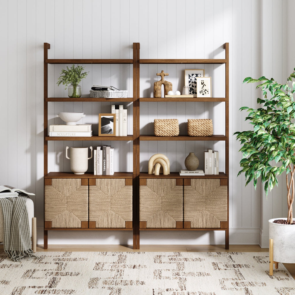 Seagrass Wall Bookshelves with Doors