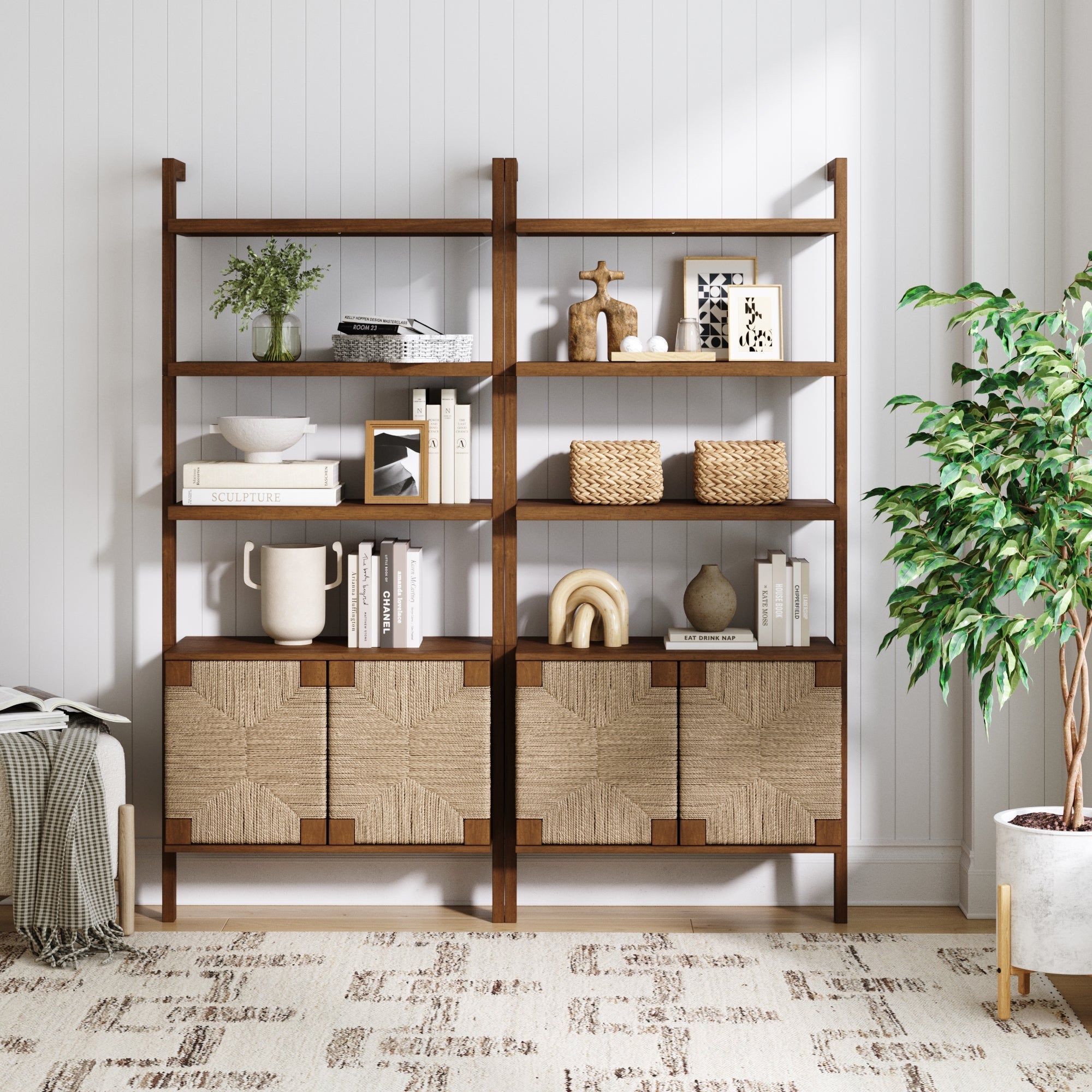 Seagrass Wall Bookshelves with Doors