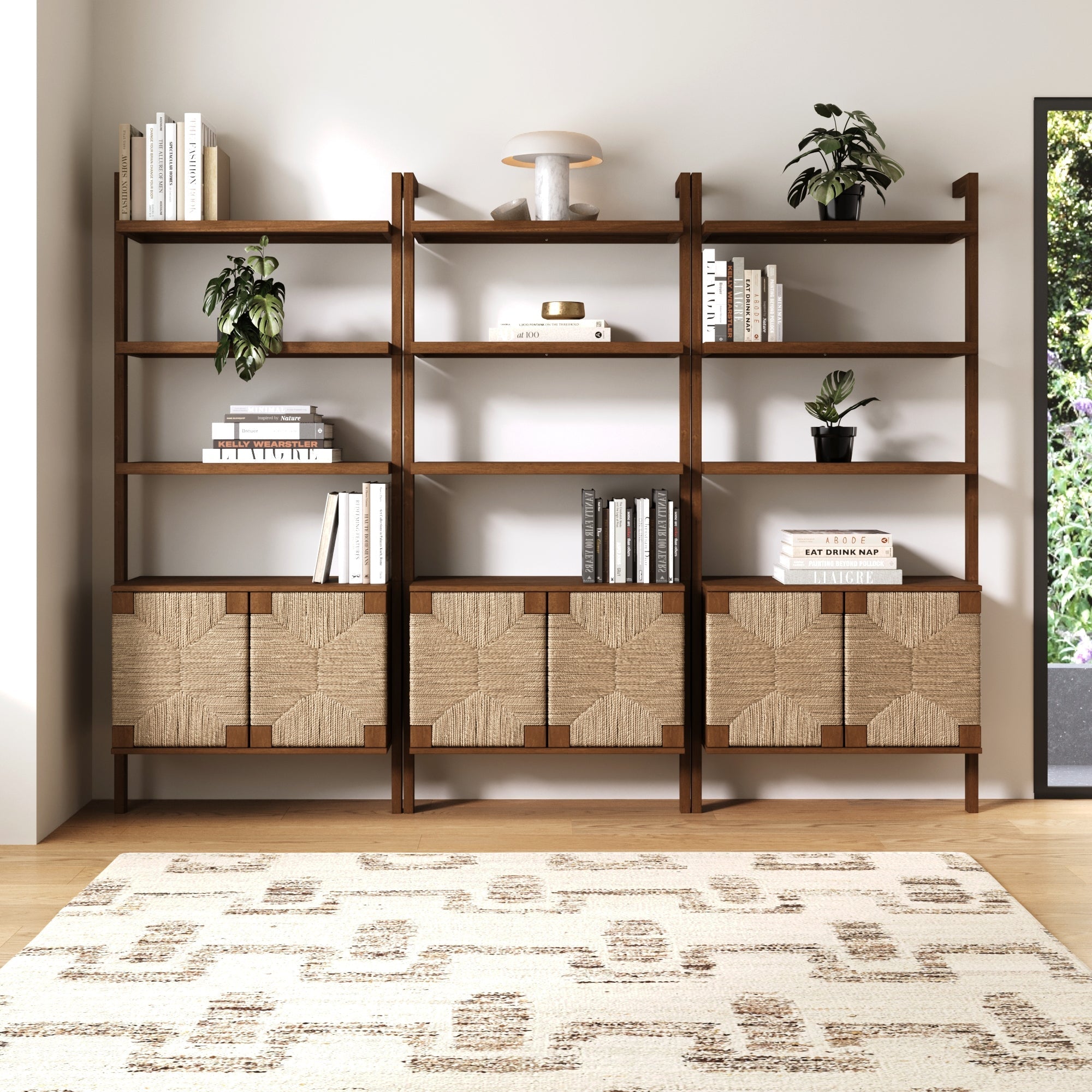 Seagrass Wall Bookshelves with Doors
