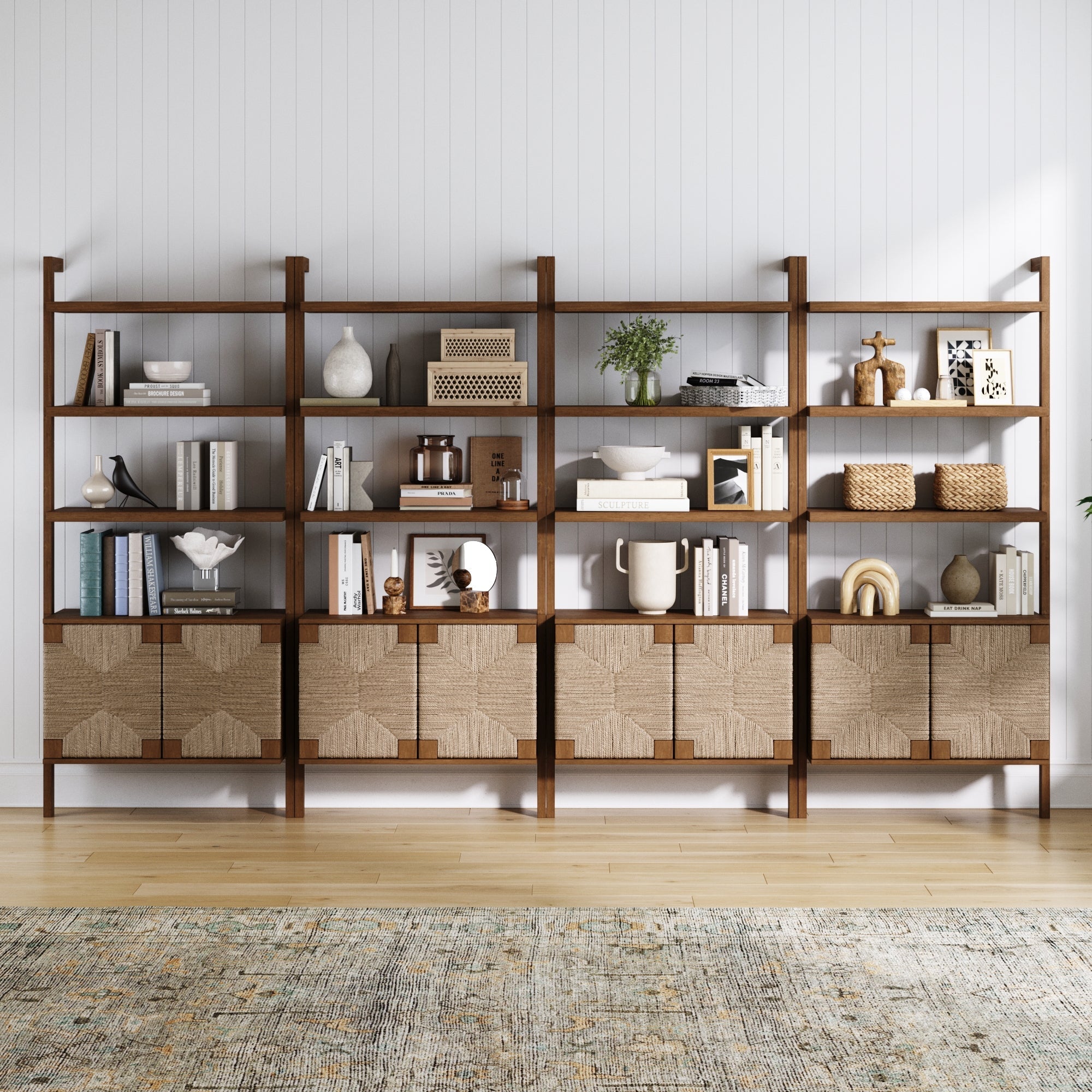 Seagrass Wall Bookshelves with Doors