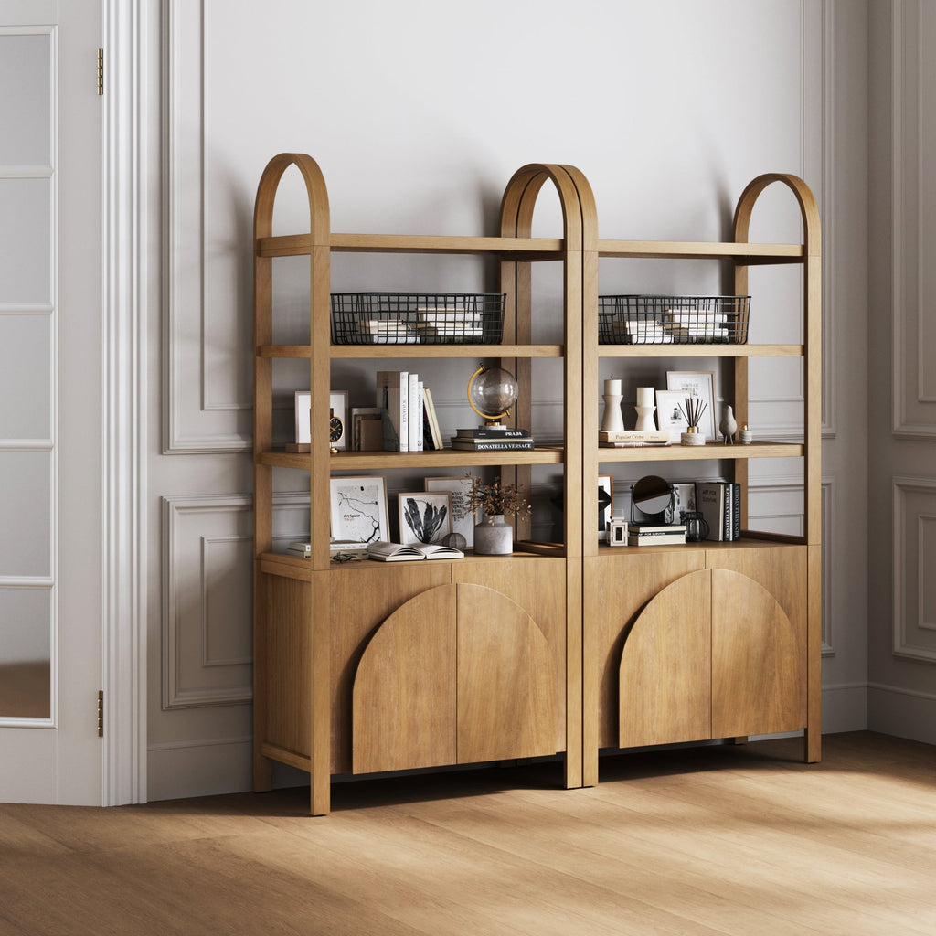 Mid-Century Arched Bookshelves with Doors