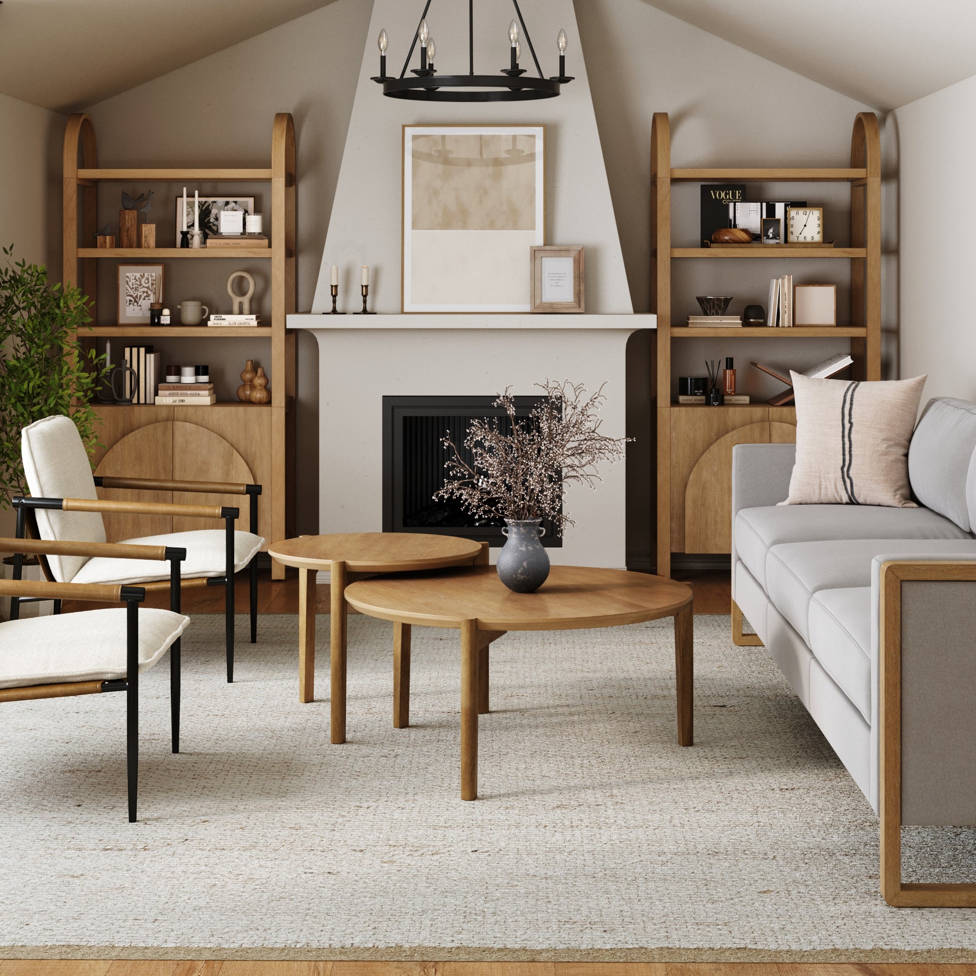 Mid-Century Arched Bookshelves with Doors
