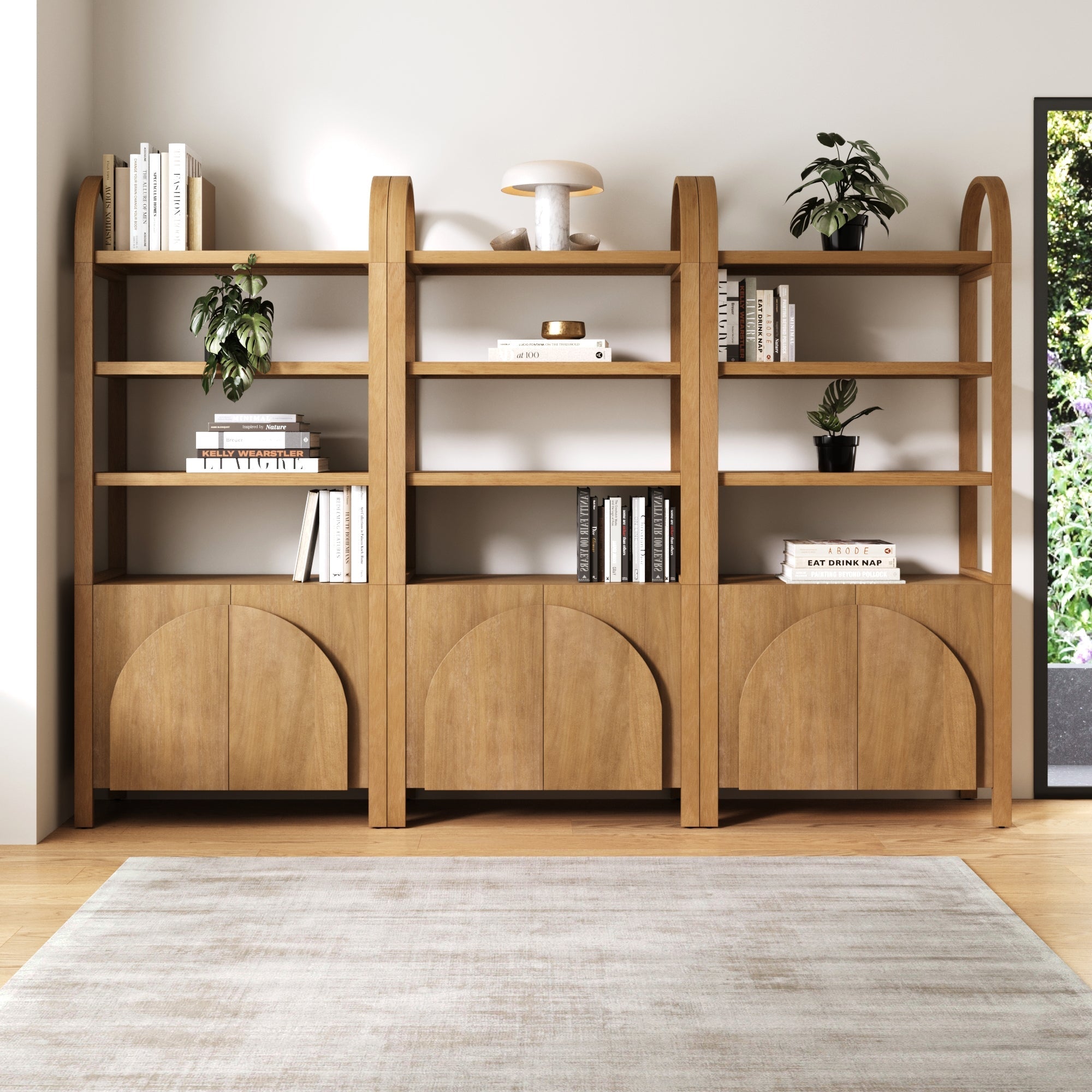 Mid-Century Arched Bookshelves with Doors