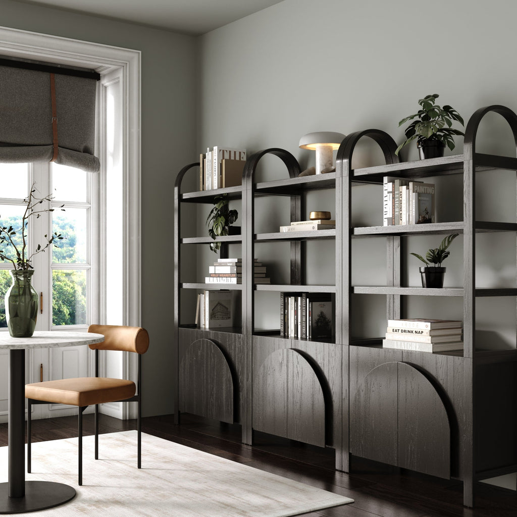Mid-Century Arched Bookshelves with Doors