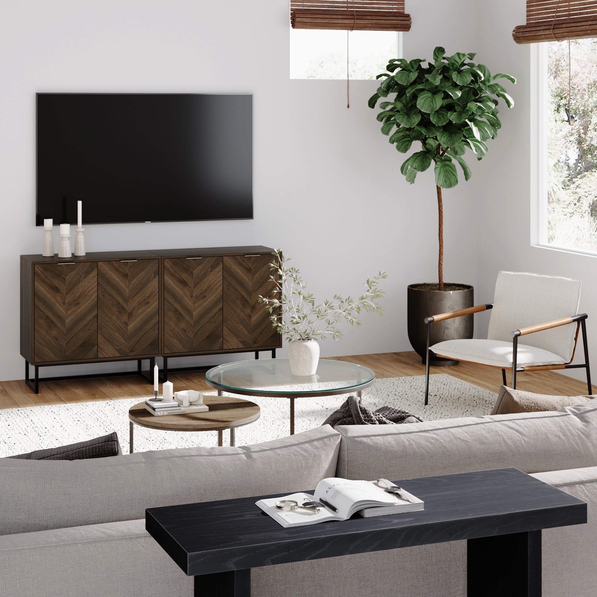 Wood Herringbone TV Console for TVs up to 65"