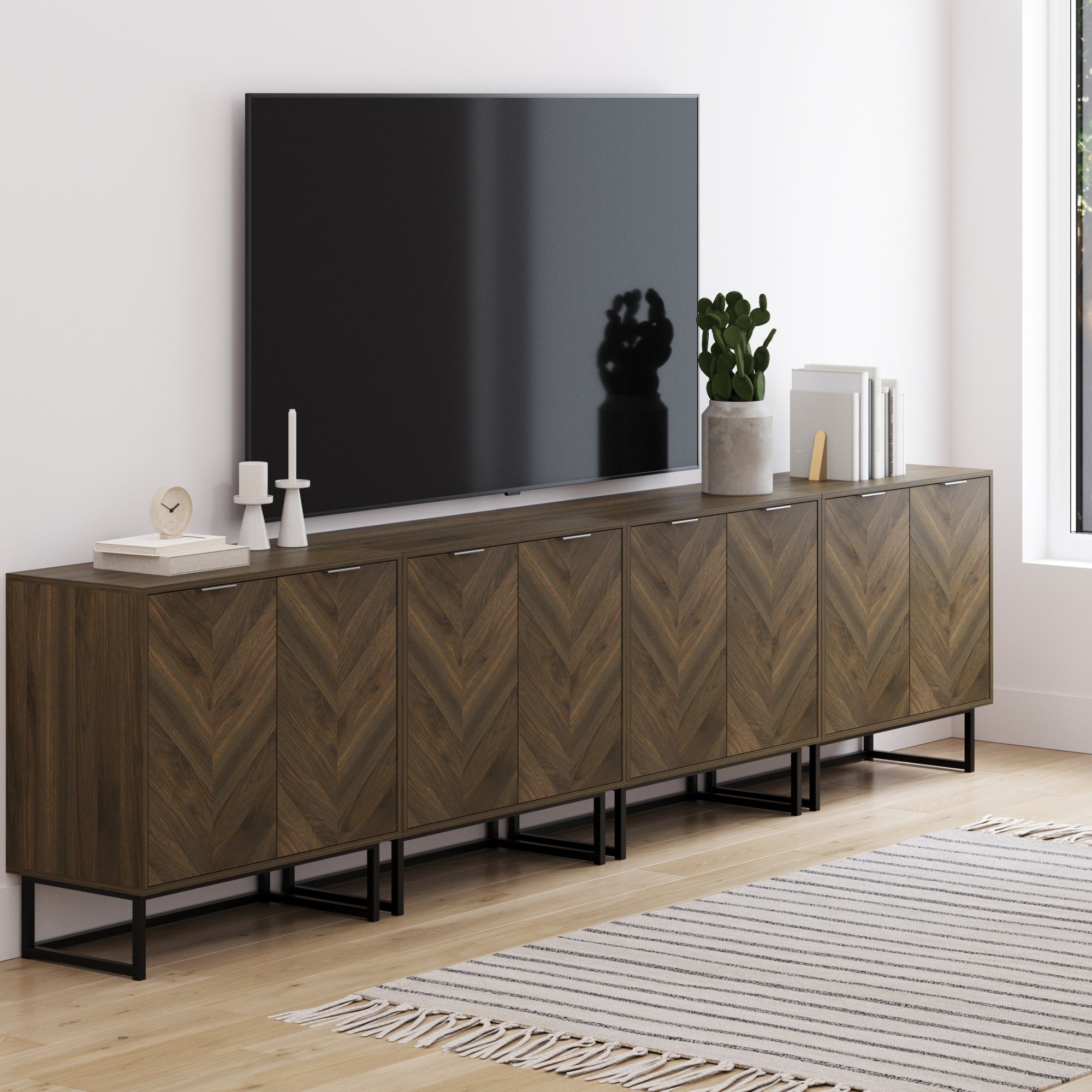 Wood Herringbone TV Console for TVs up to 100"