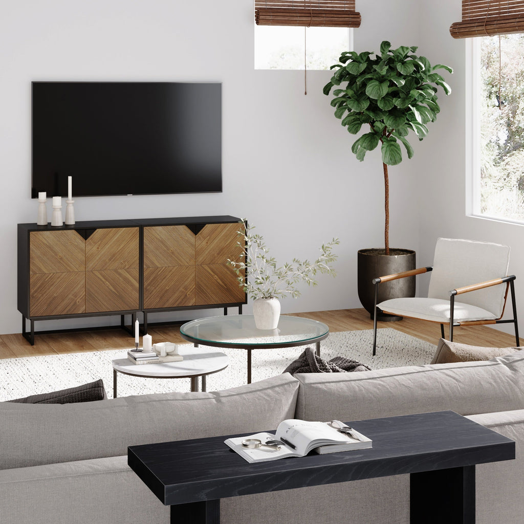 Wood 2-Door TV Console for TVs up to 65" Brushed