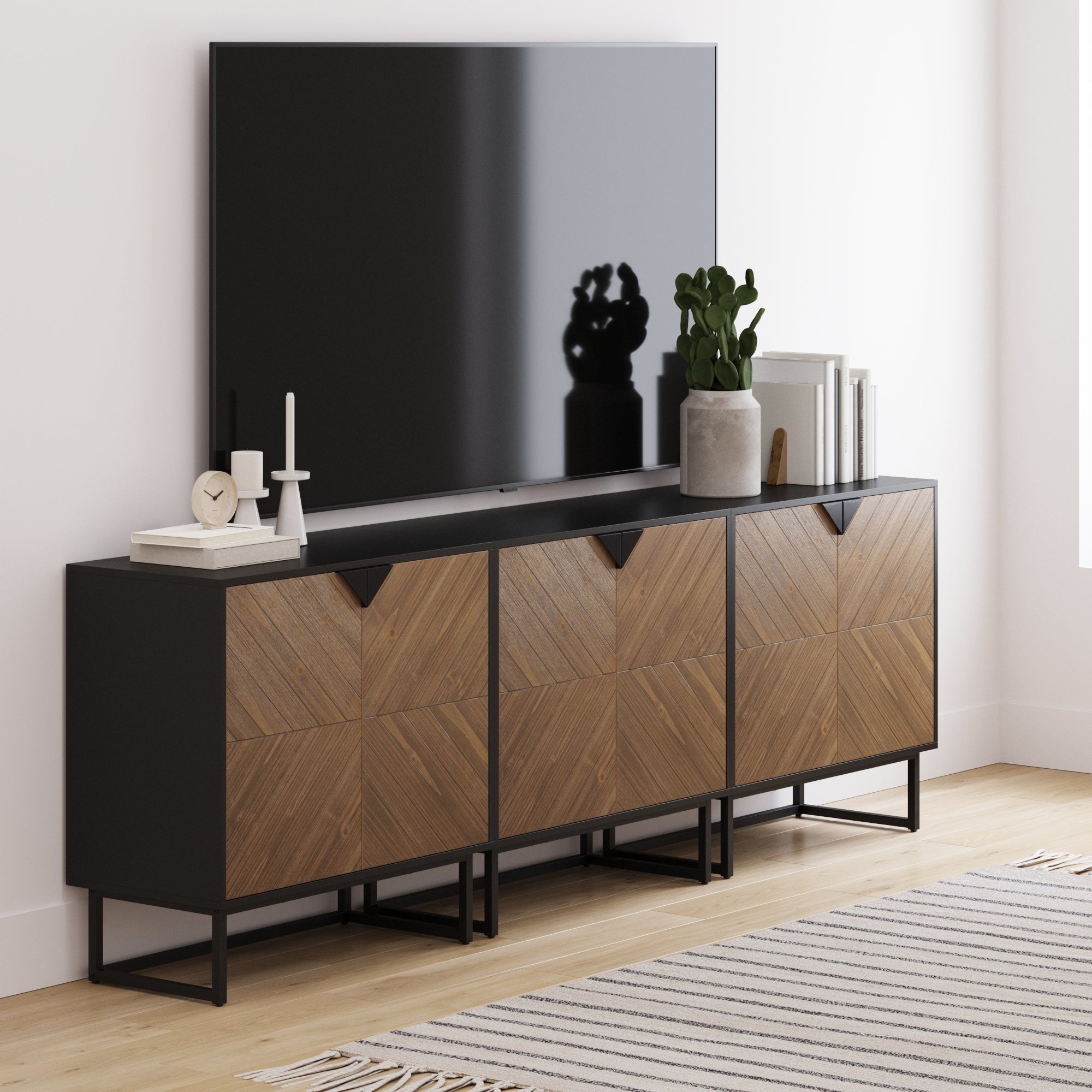Wood 2-Door TV Console for TVs up to 75" Brushed
