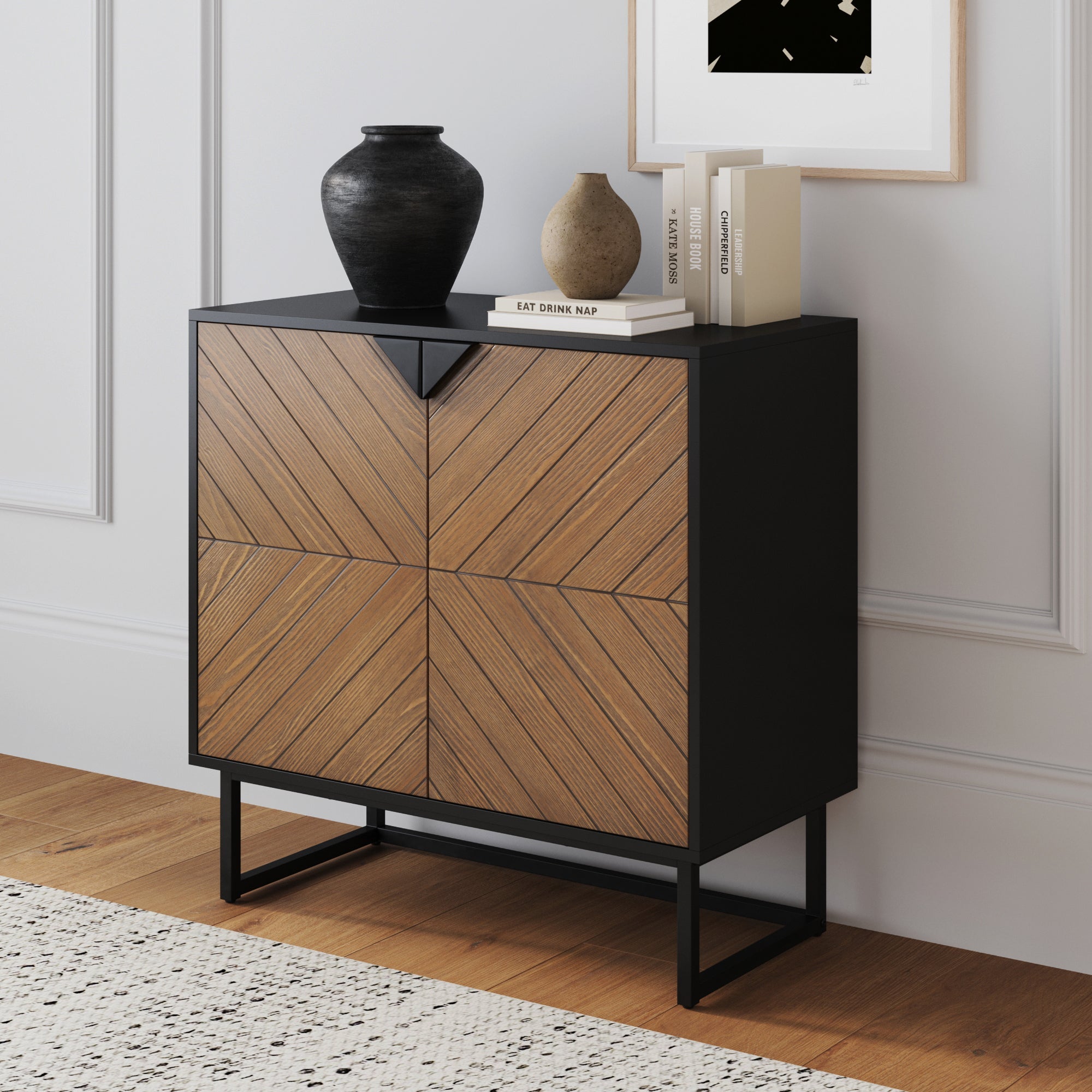 Wood 2-Door Storage Cabinet Brushed