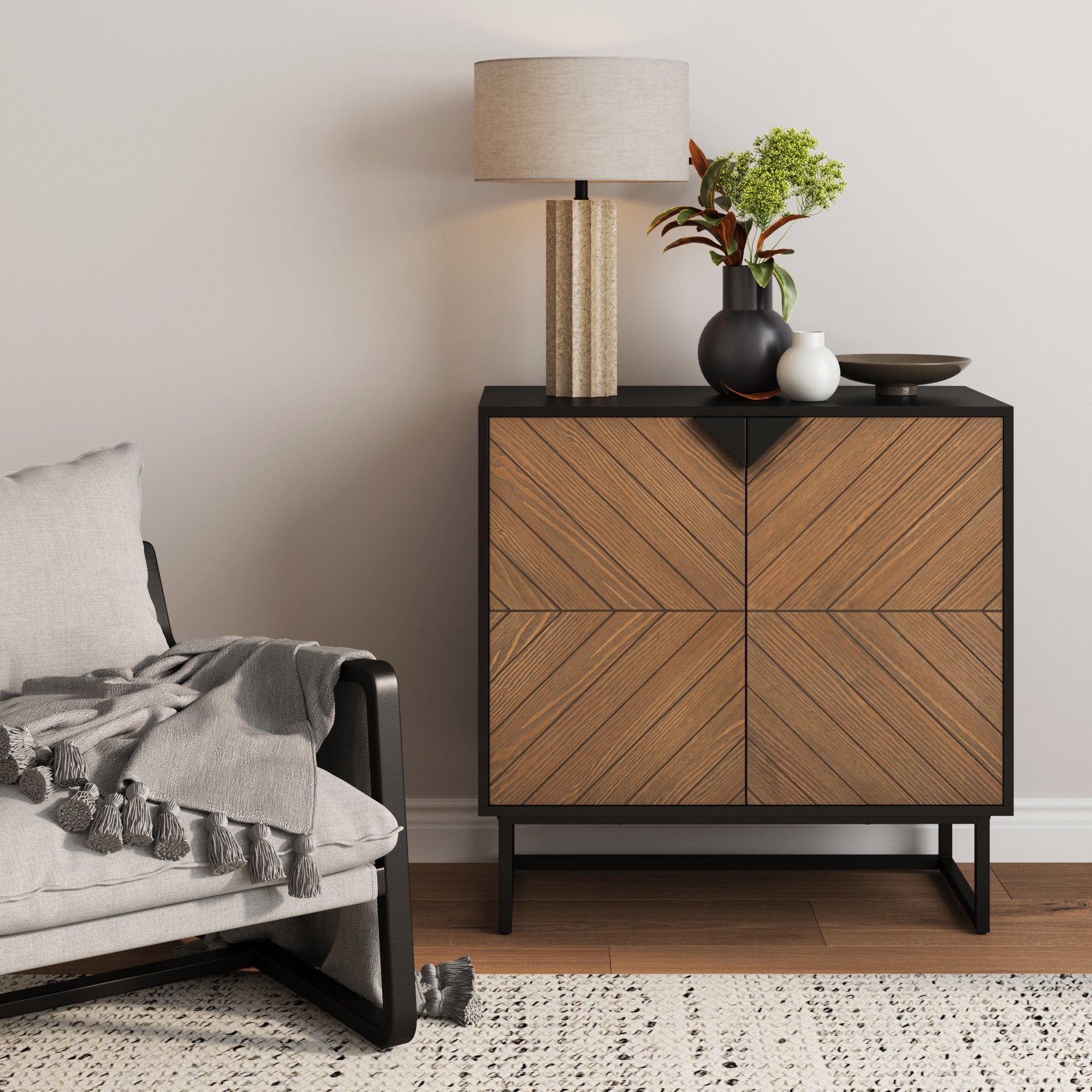 Wood 2-Door Storage Cabinet Brushed