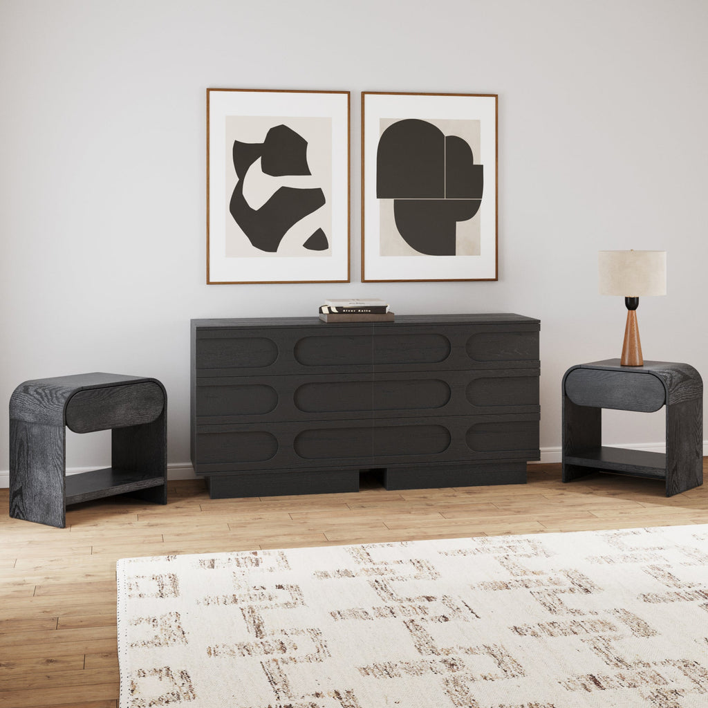 Mid-Century Two Arched Dresser and Nightstand Set
