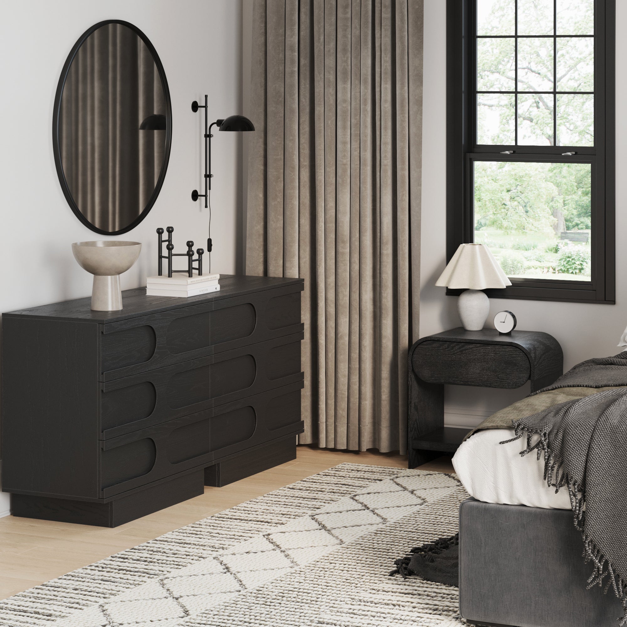 Mid-Century Two Arched Dresser and Nightstand Set