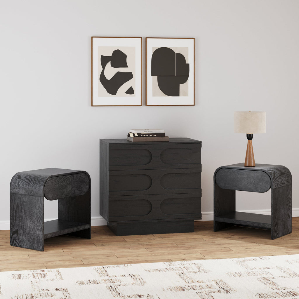 Mid-Century Arched Dresser and Two Nightstand Set