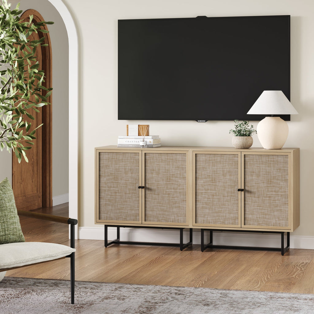 Metal and Rattan TV Stand Console for TVs up to 65"