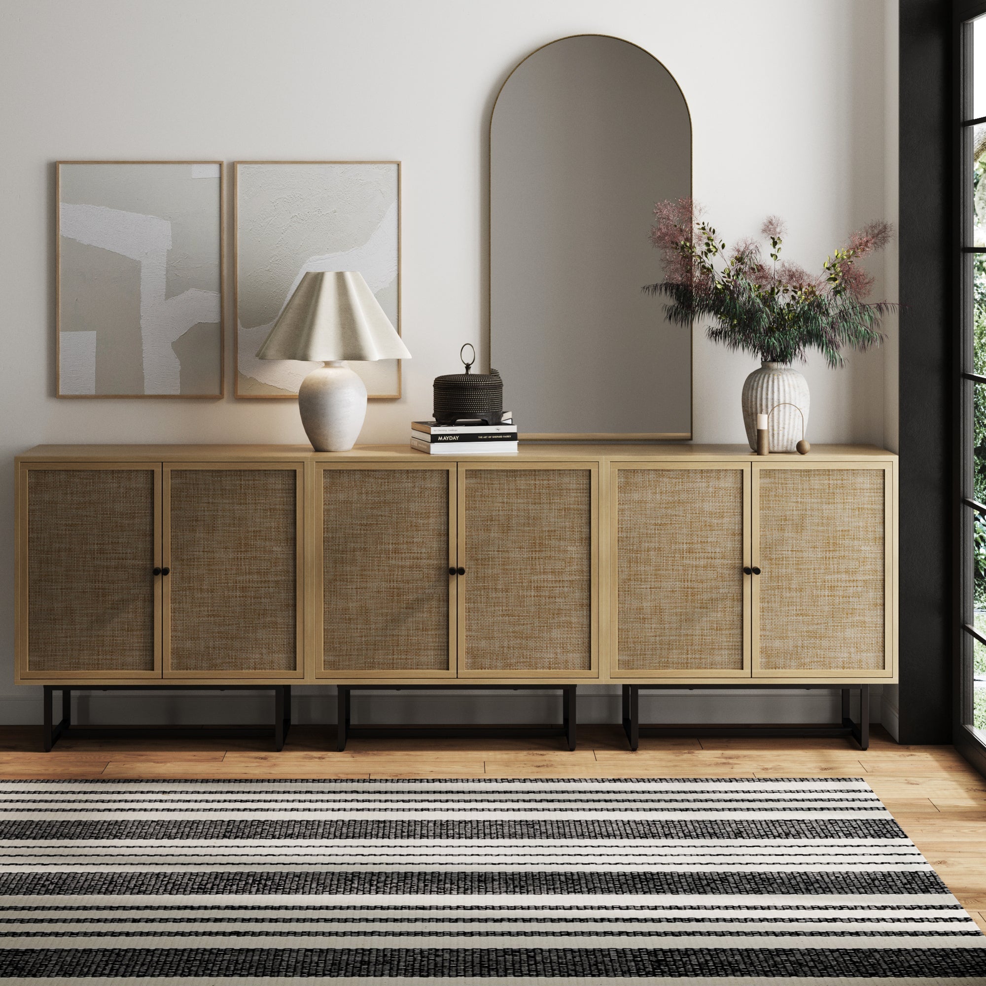 Metal and Rattan TV Stand Console for TVs up to 75"