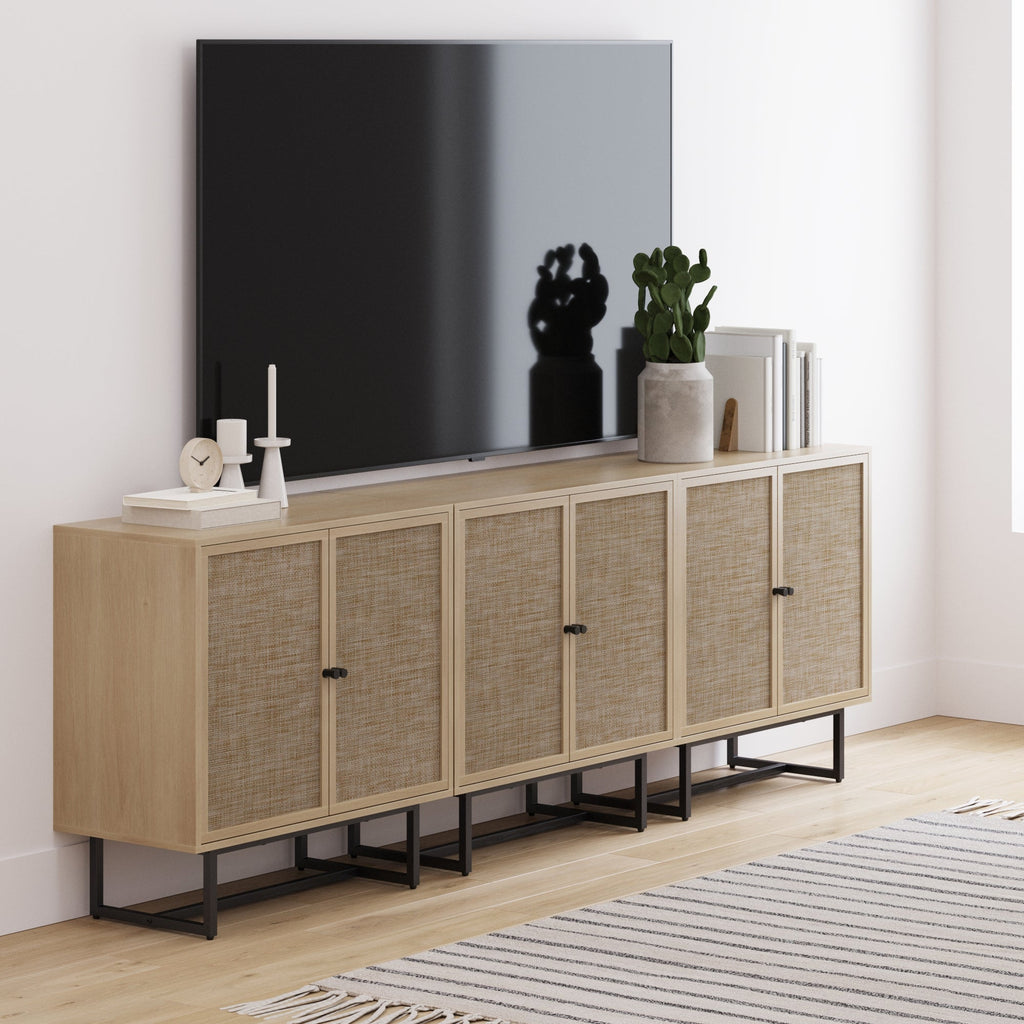 Metal and Rattan TV Stand Console for TVs up to 75"