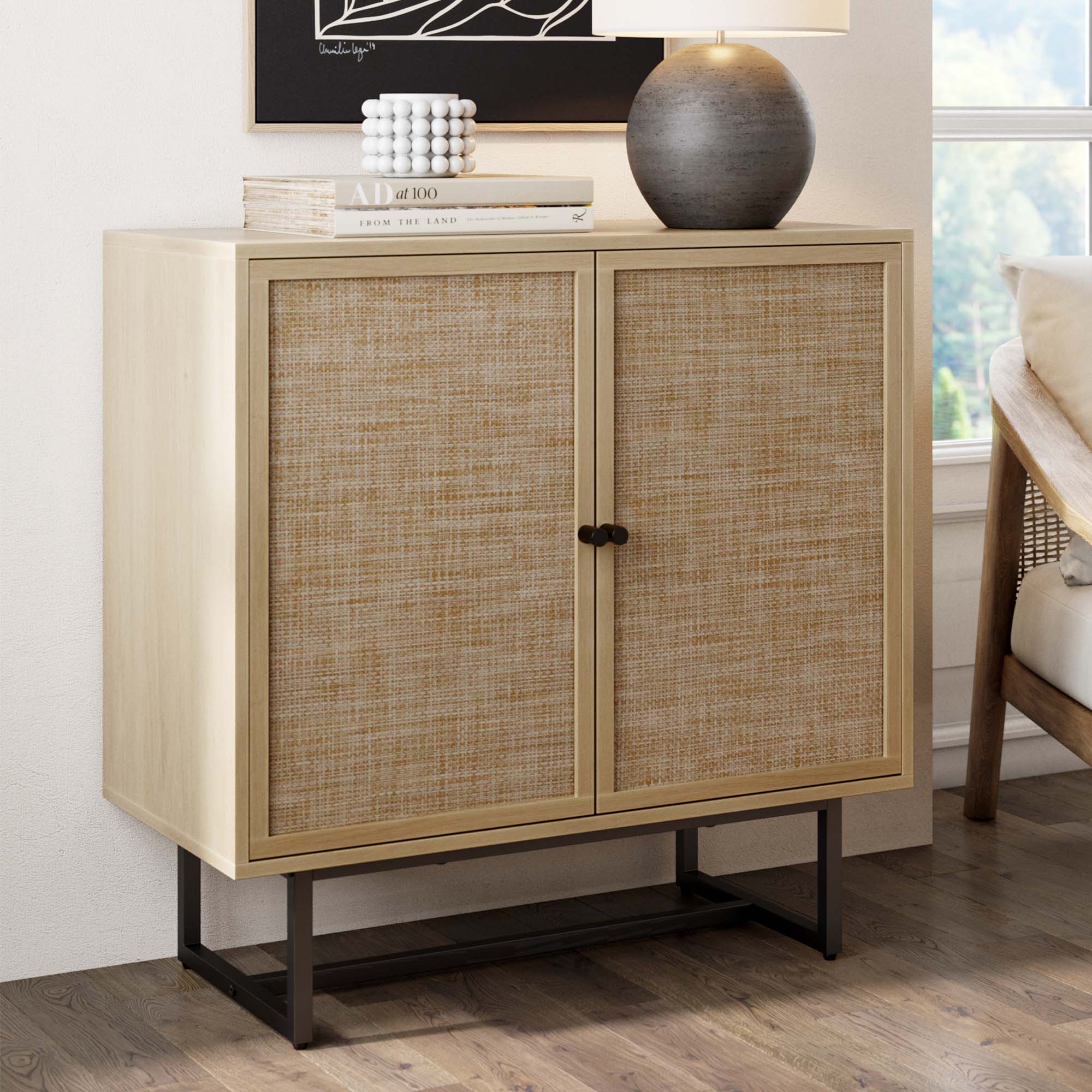 Wood & Rattan Storage Cabinet