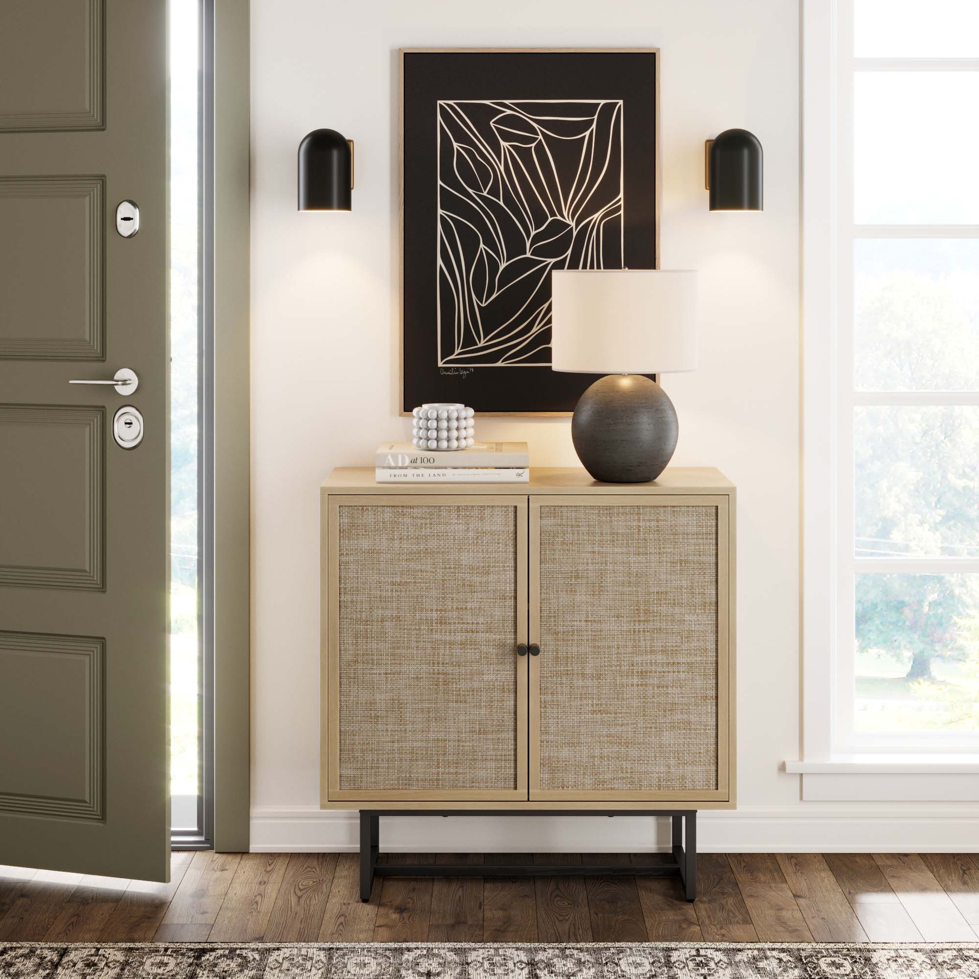 Wood & Rattan Storage Cabinet
