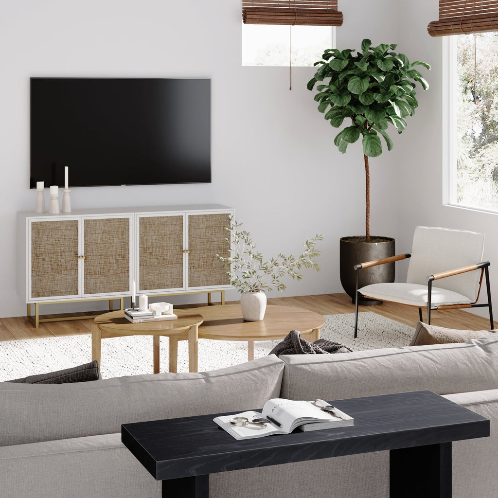 Metal and Rattan TV Stand Console for TVs up to 65"