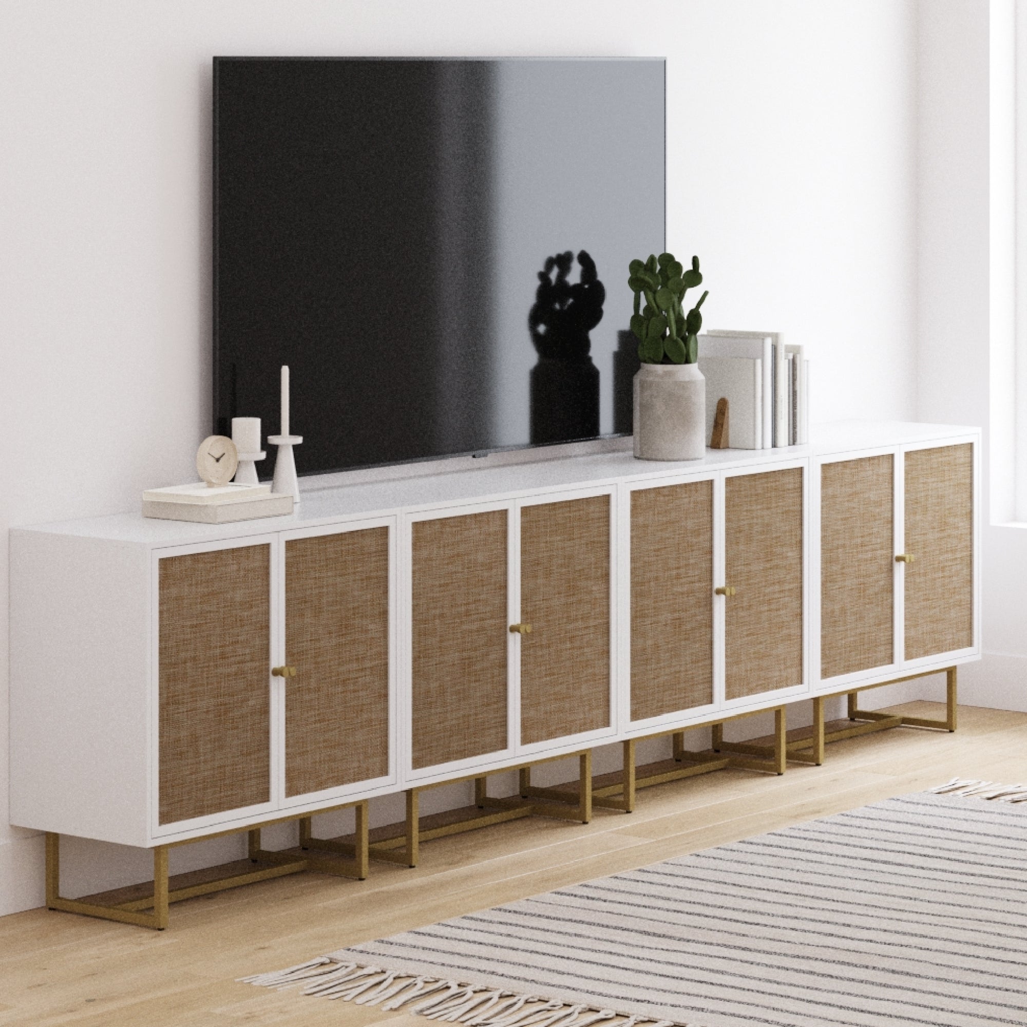 Metal and Rattan TV Stand Console for TVs up to 100"
