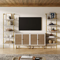 Modern Metal and Wood TV Entertainment Center with Bookcase (2 Cabinets)