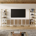 Modern Metal and Wood TV Entertainment Center with Bookcase (3 Cabinets)