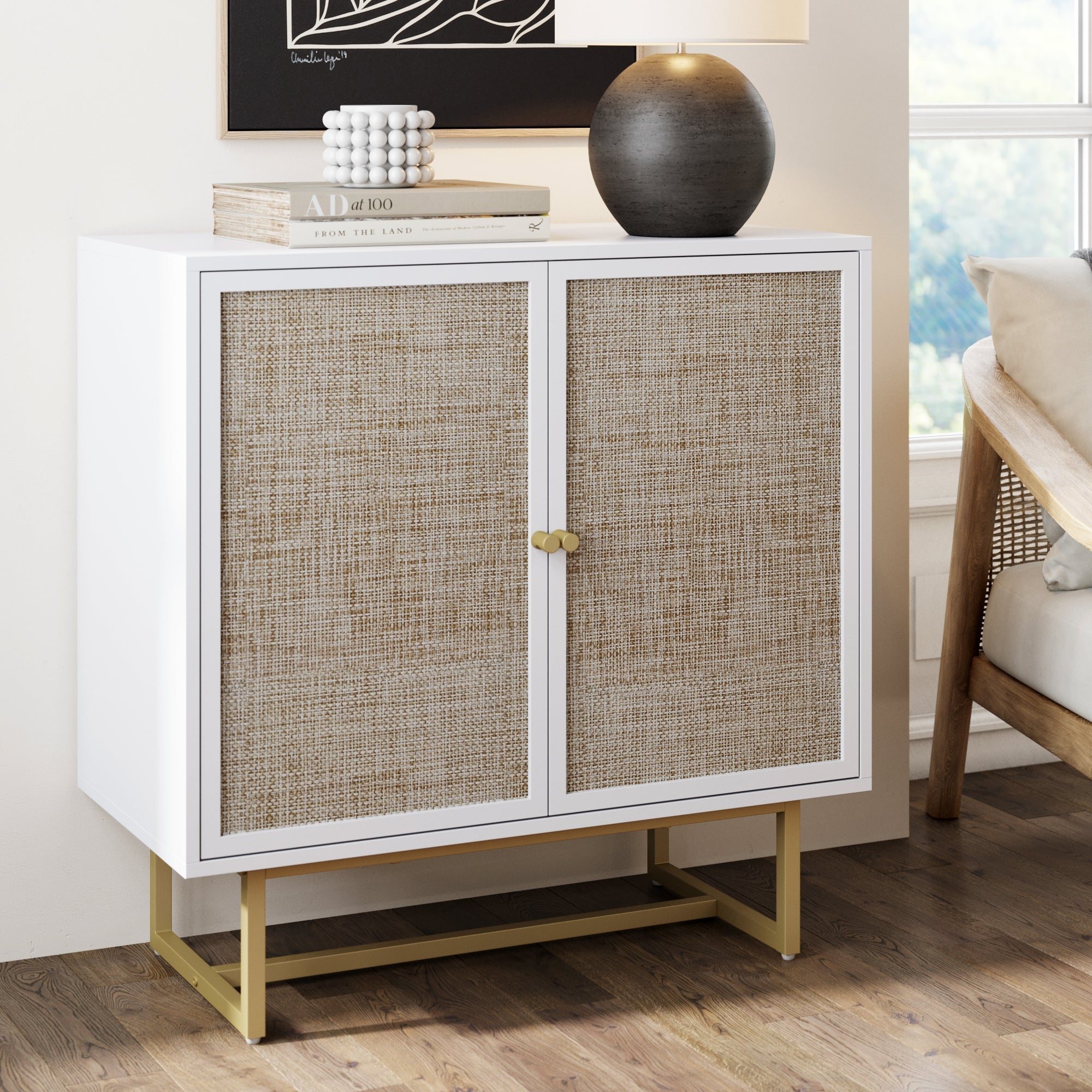 Wood & Rattan Storage Cabinet