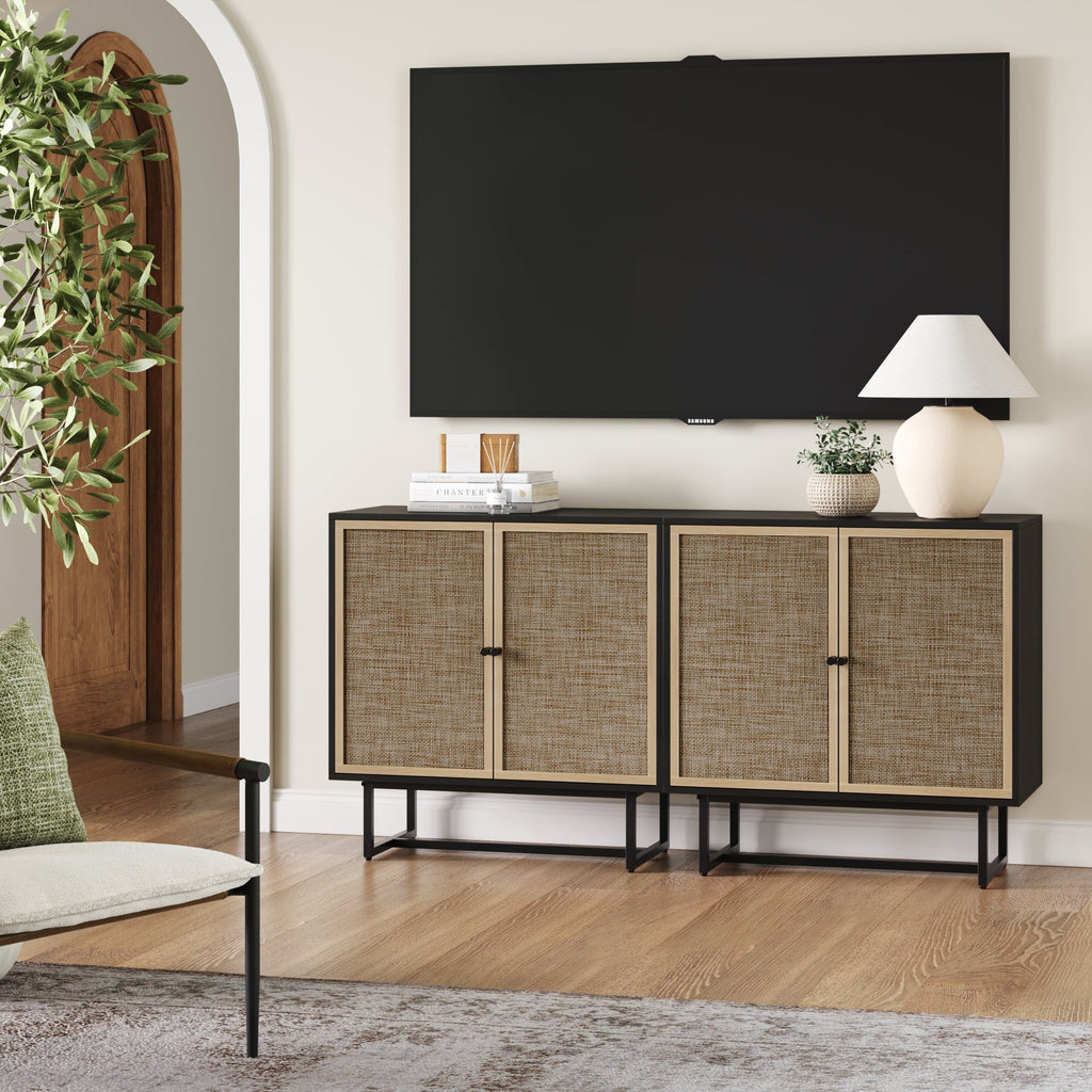 Metal and Rattan TV Stand Console for TVs up to 65"