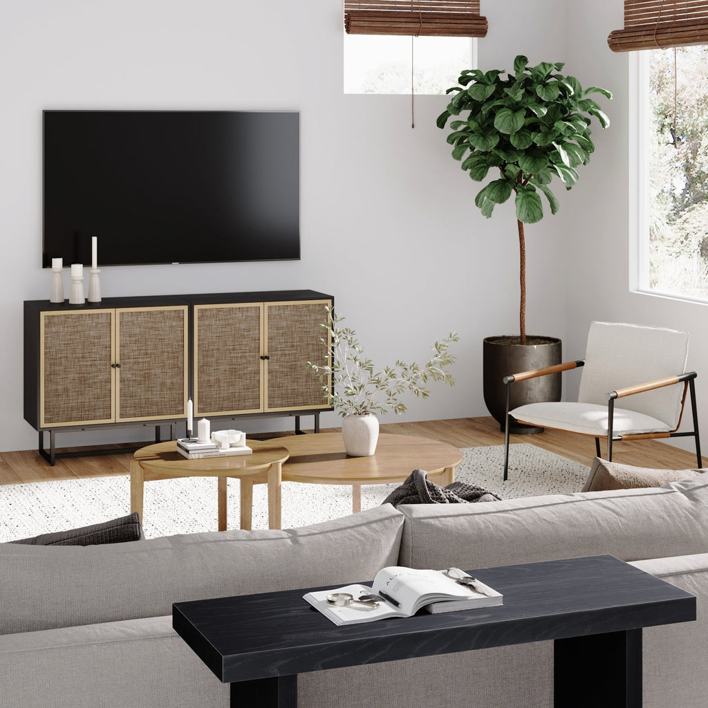 Metal and Rattan TV Stand Console for TVs up to 65"