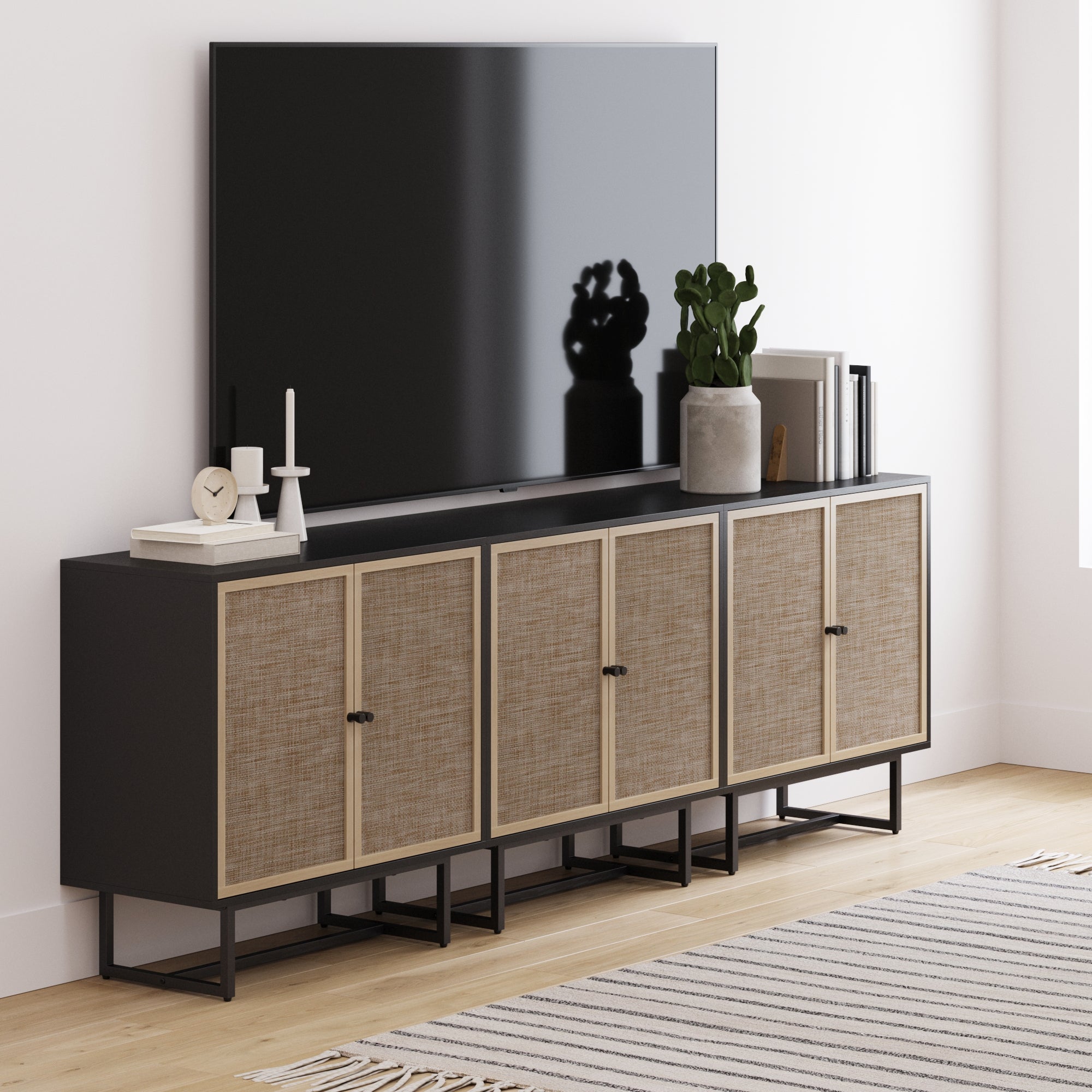 Metal and Rattan TV Stand Console for TVs up to 75"