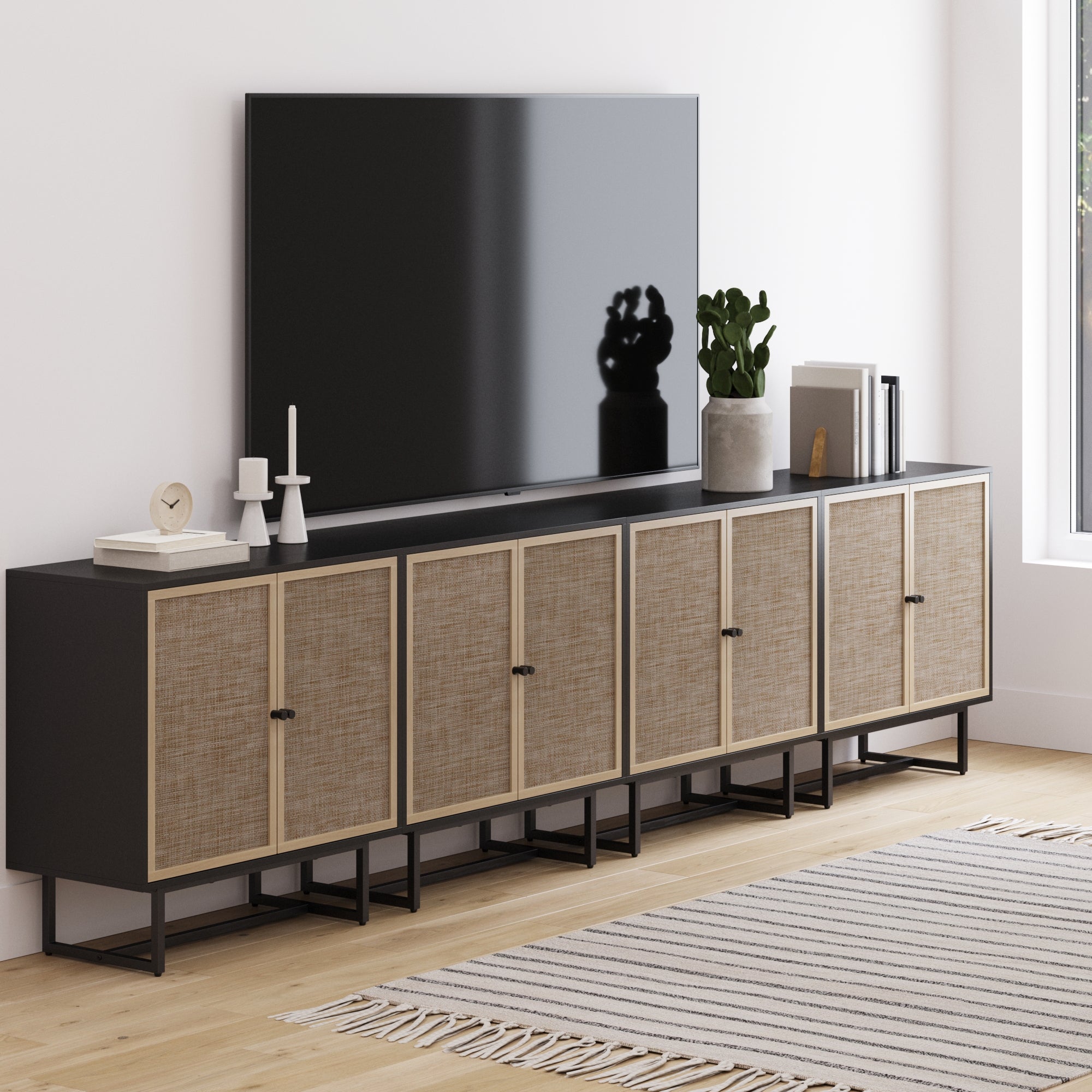 Metal and Rattan TV Stand Console for TVs up to 100"