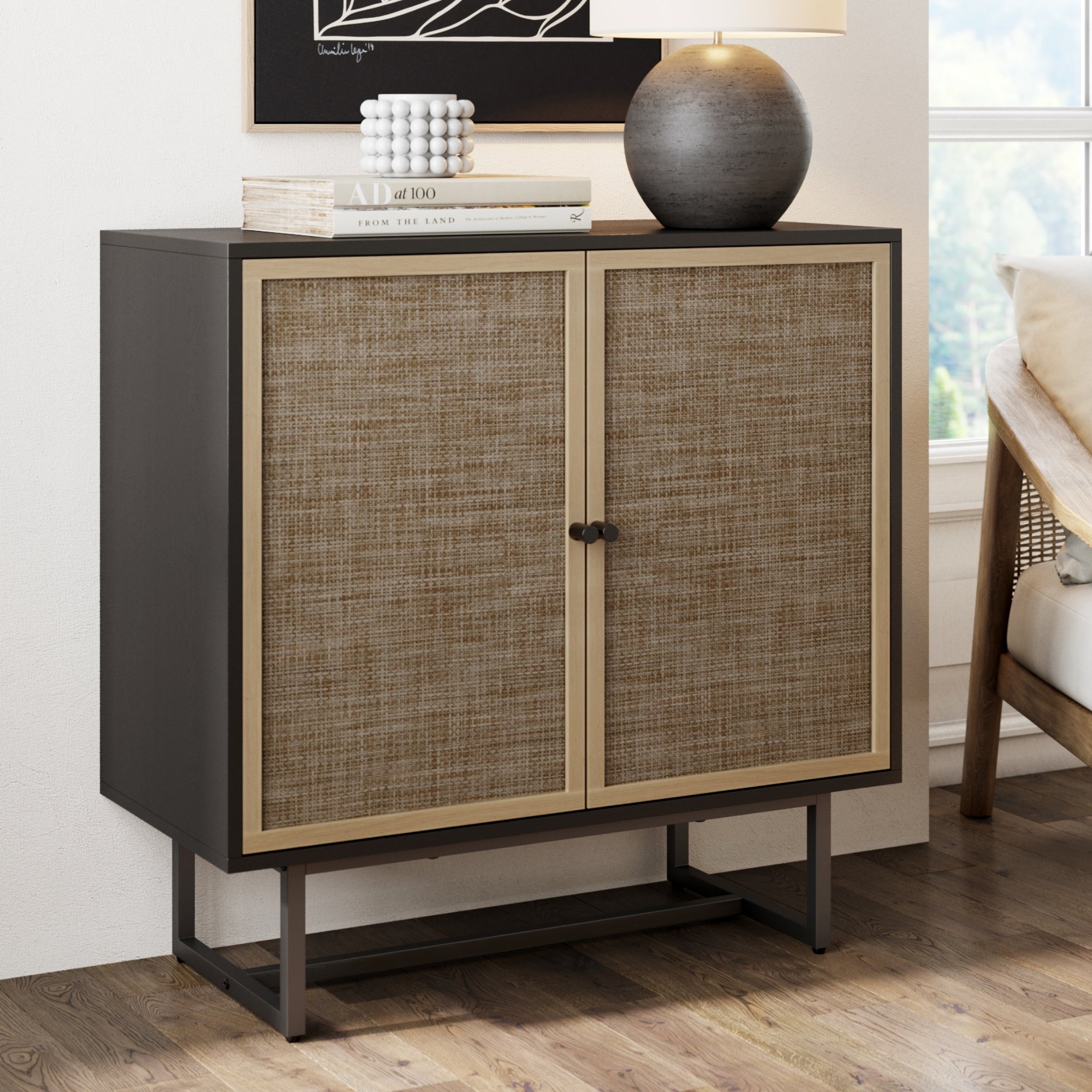 Wood & Rattan Storage Cabinet