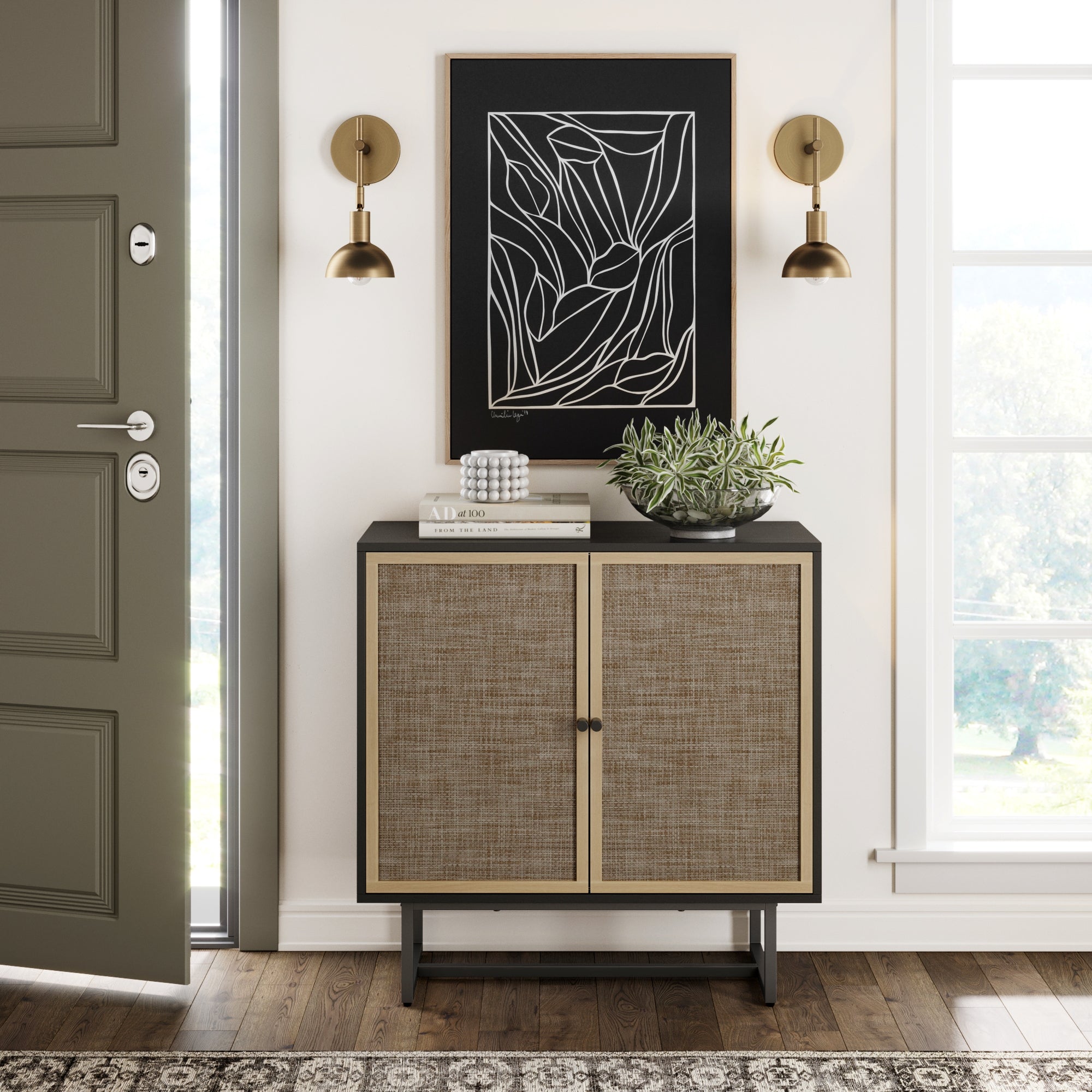 Wood & Rattan Storage Cabinet