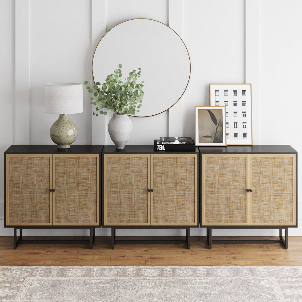 Metal and Rattan TV Stand Console for TVs up to 75"