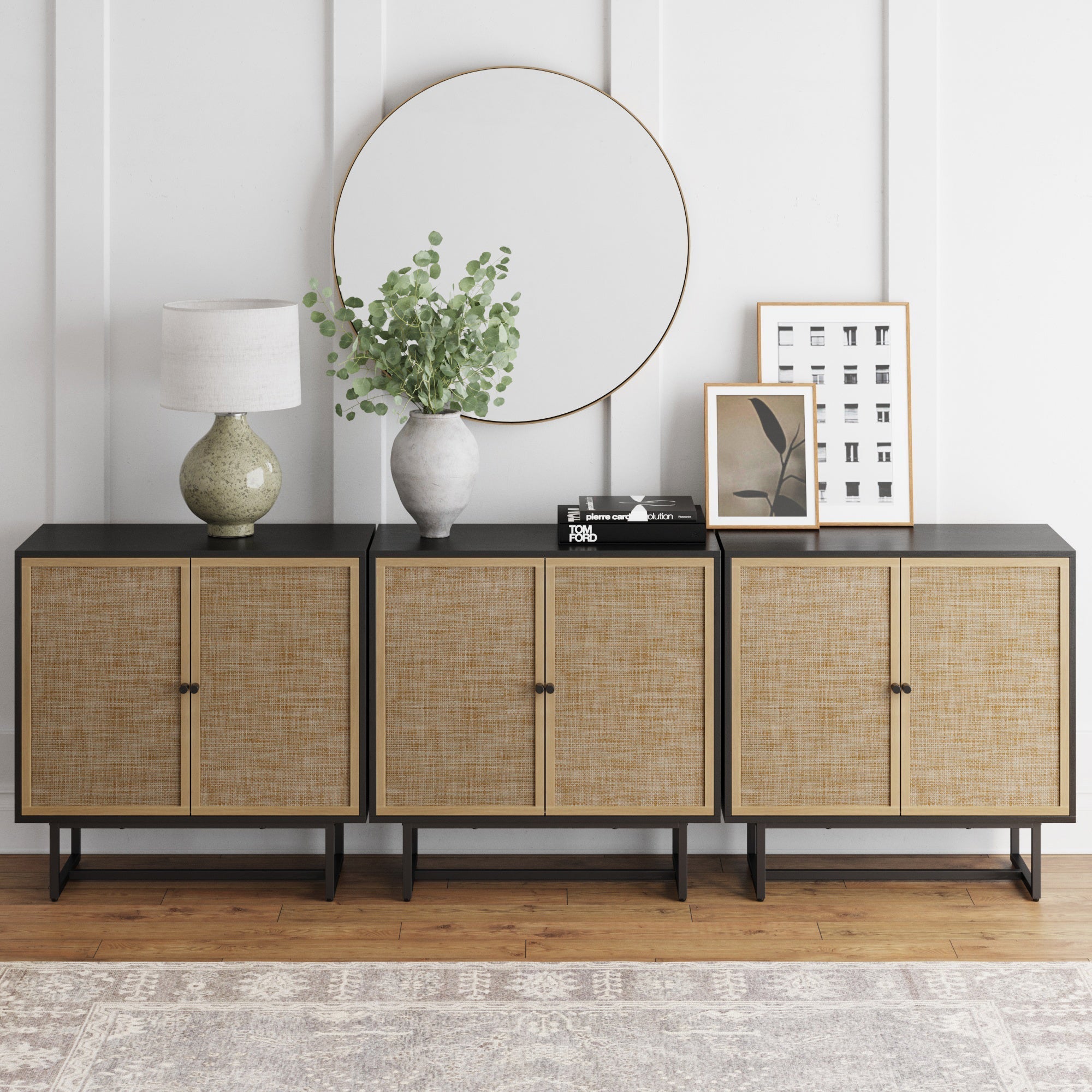 Metal and Rattan TV Stand Console for TVs up to 75"