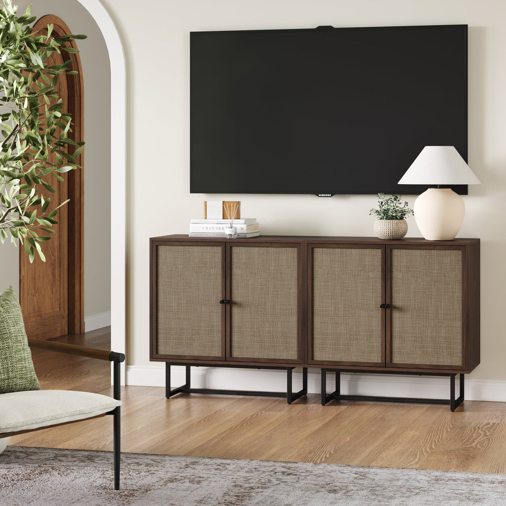 Metal and Rattan TV Stand Console for TVs up to 65"