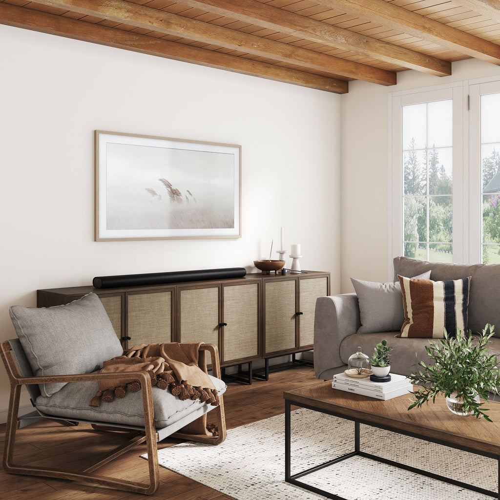 Metal and Rattan TV Stand Console for TVs up to 75"