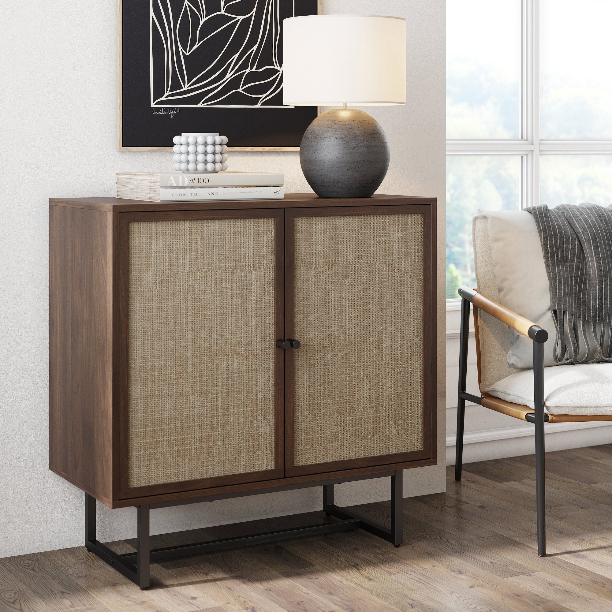 Wood & Rattan Storage Cabinet