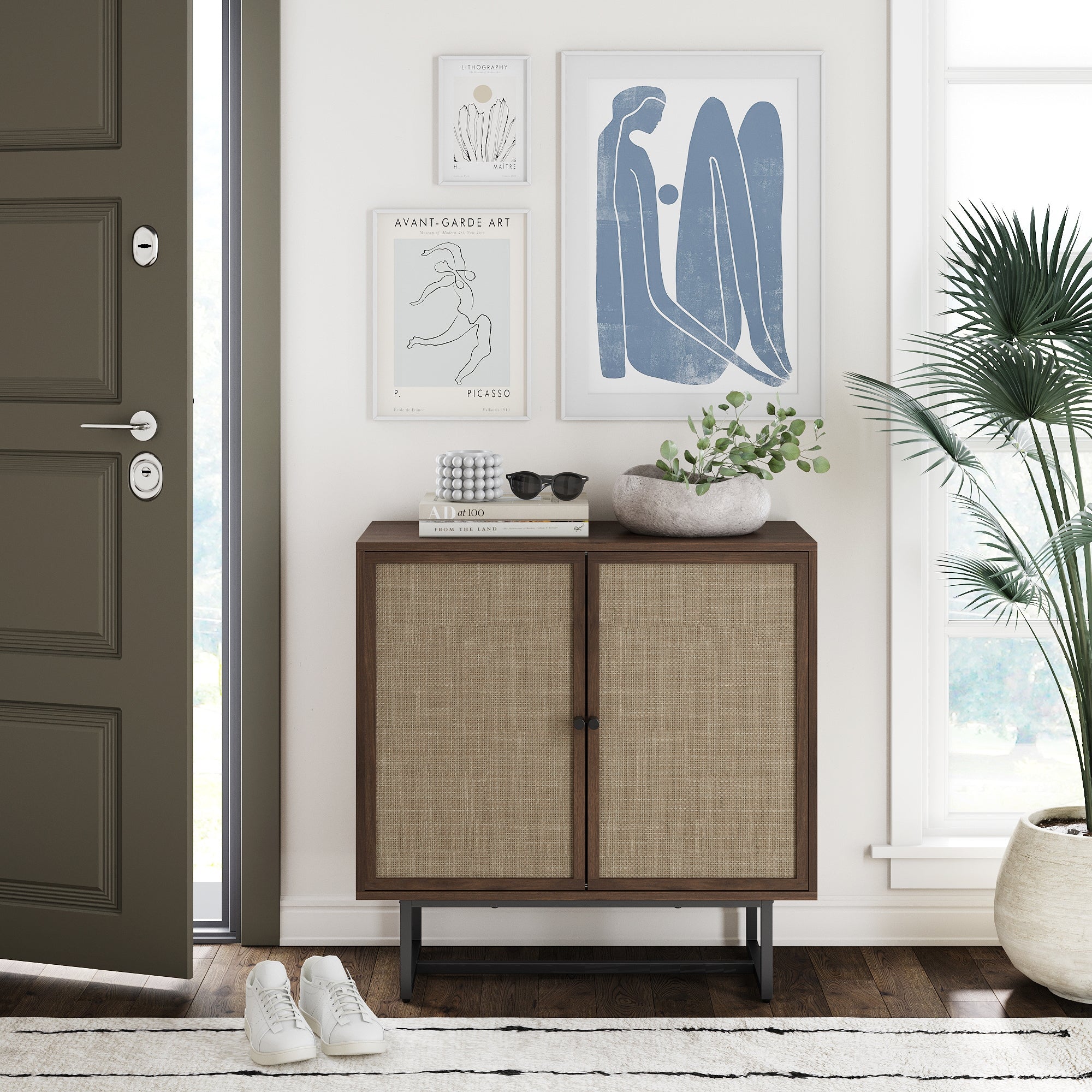 Wood & Rattan Storage Cabinet