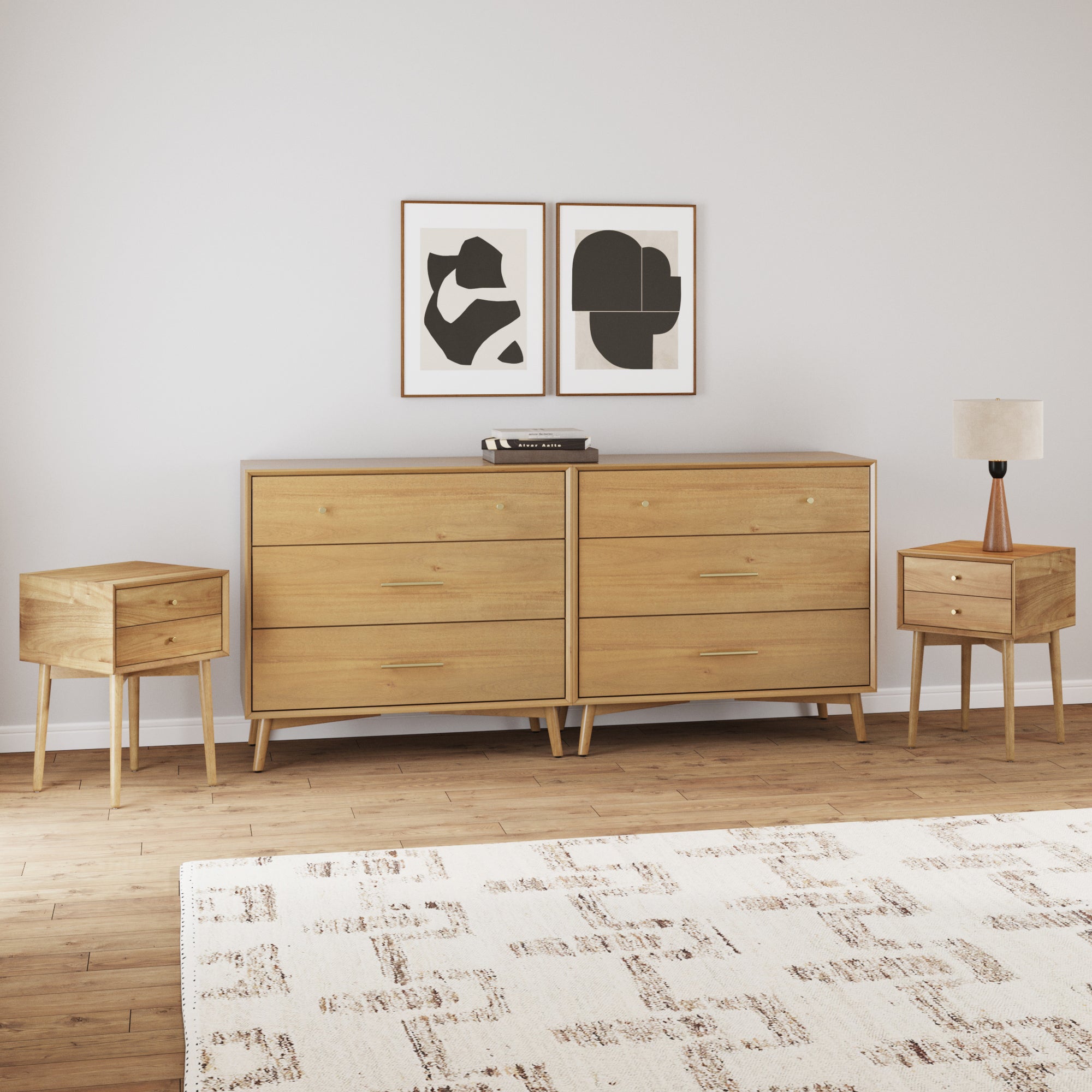 Wood Bedroom Set with 2 Dresser and 2 Nightstand Light