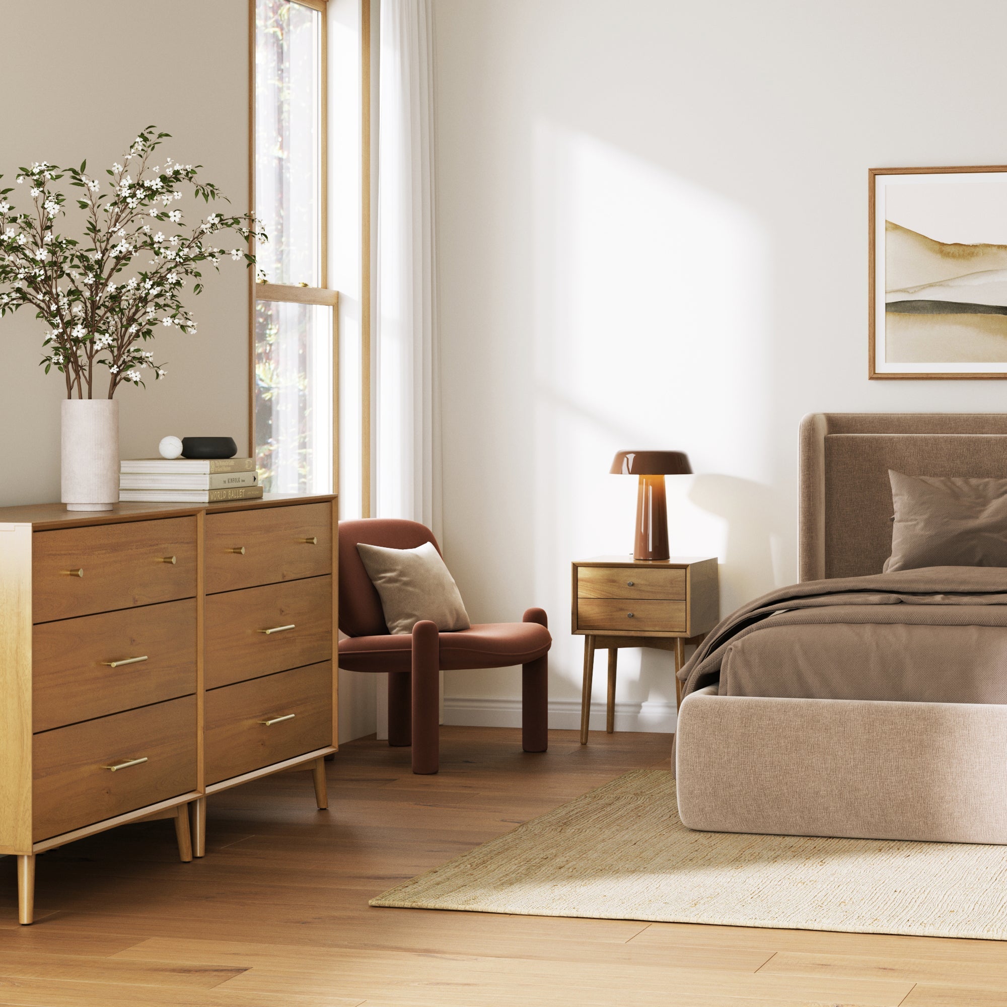 Wood Bedroom Set with 2 Dresser and 2 Nightstand Light
