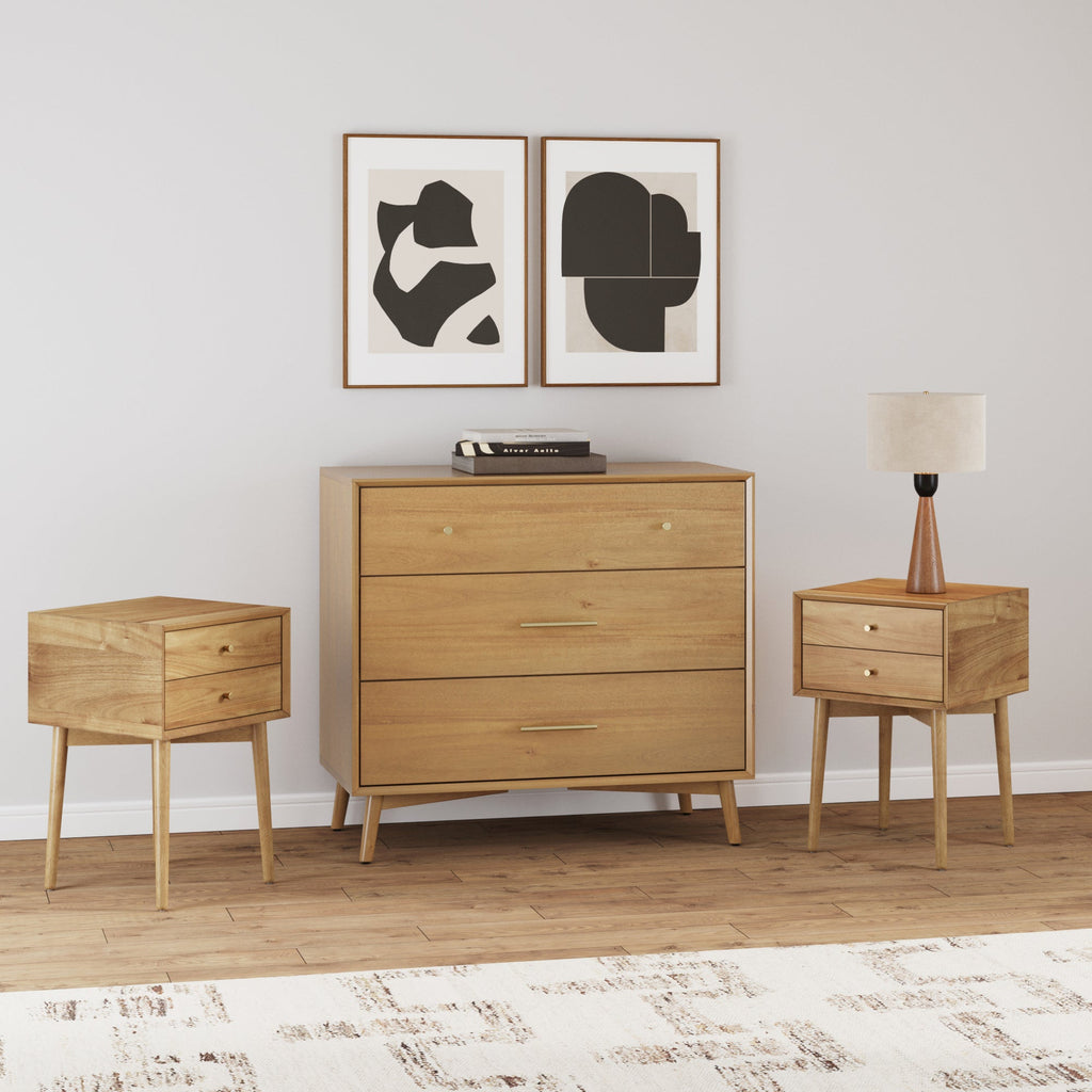 Wood Bedroom Set with Dresser and 2 Nightstand Light