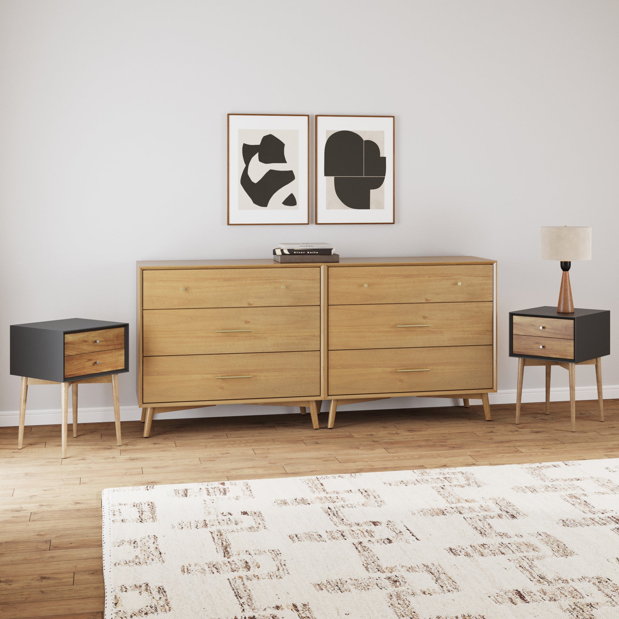 Wooden 2 Dresser and 2 Nightstand Set Light