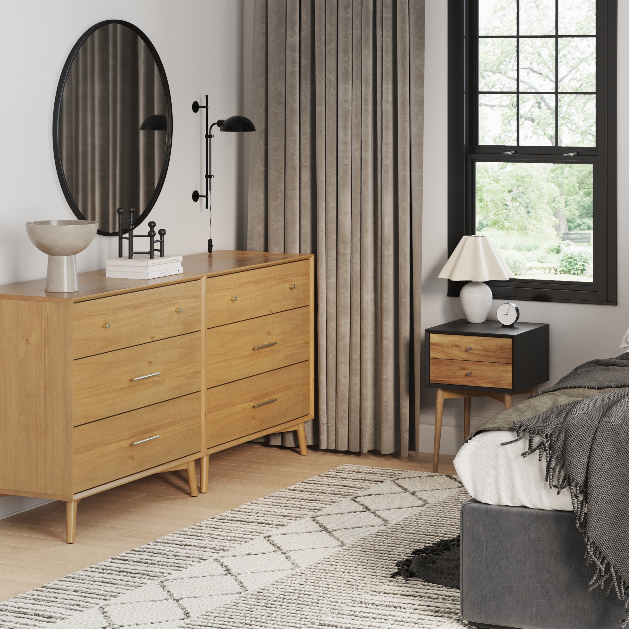 Wooden 2 Dresser and 2 Nightstand Set Light
