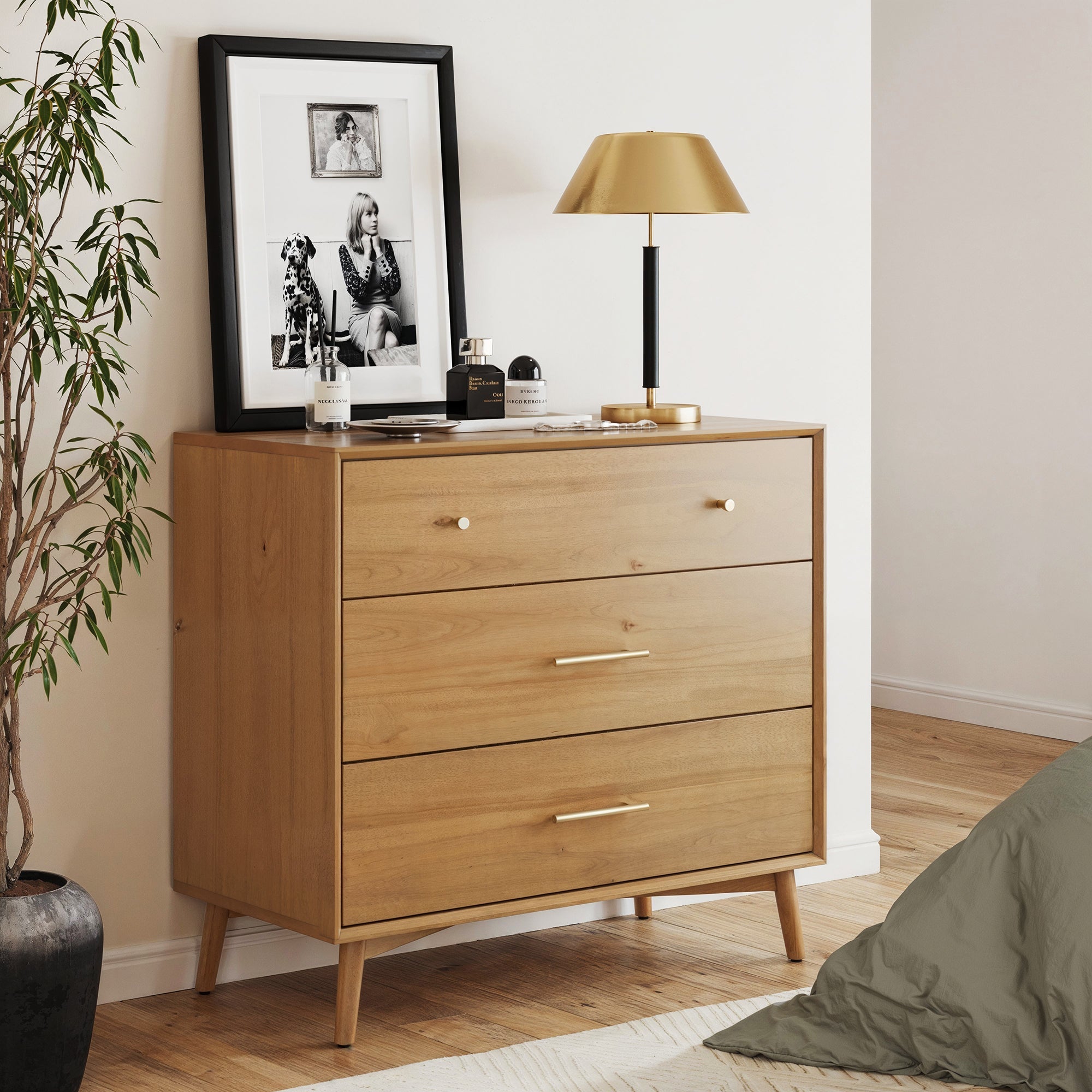 Mid-Century Modern Acacia 3 Drawer Dresser