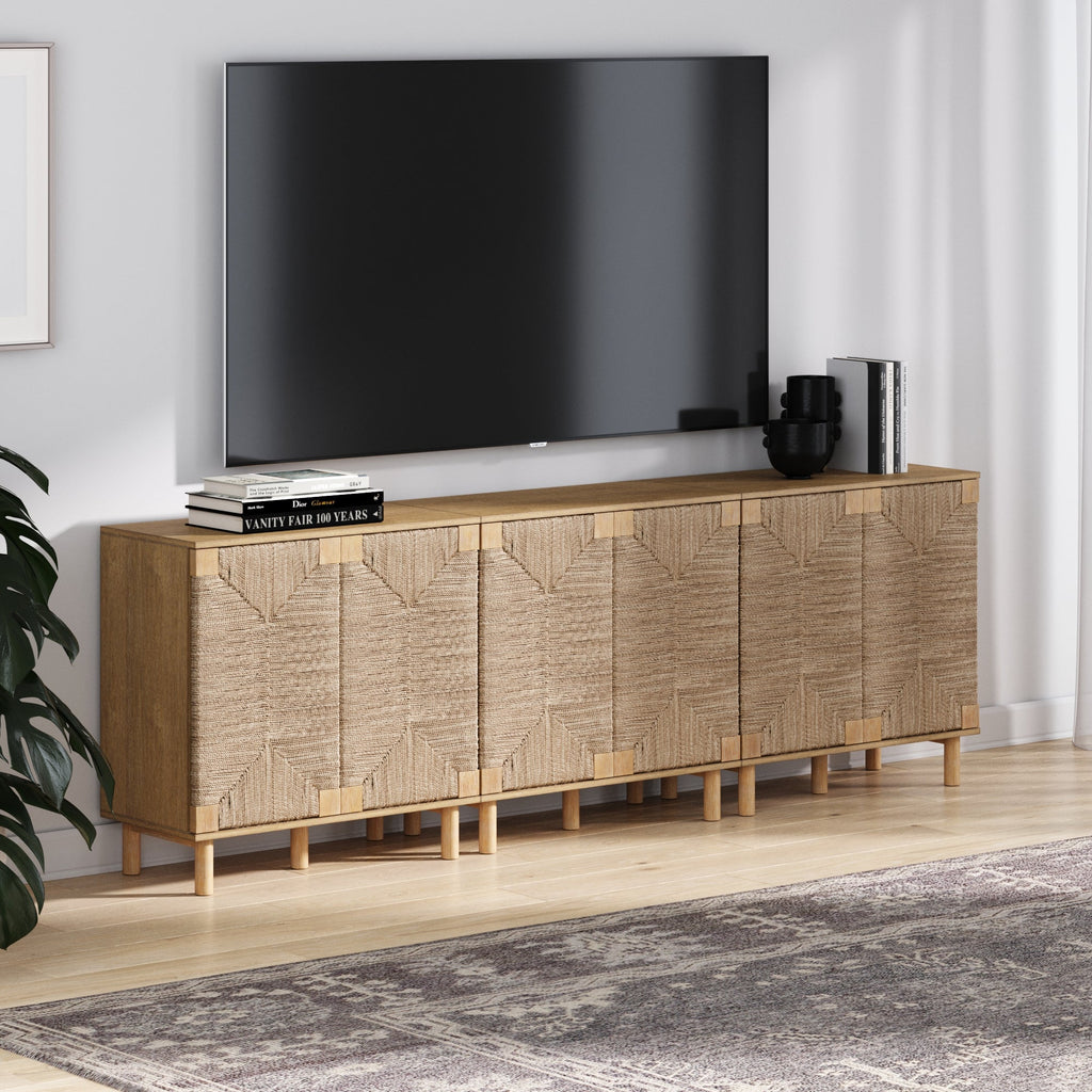 Wood TV Console for TVs up to 75" with Seagrass Doors