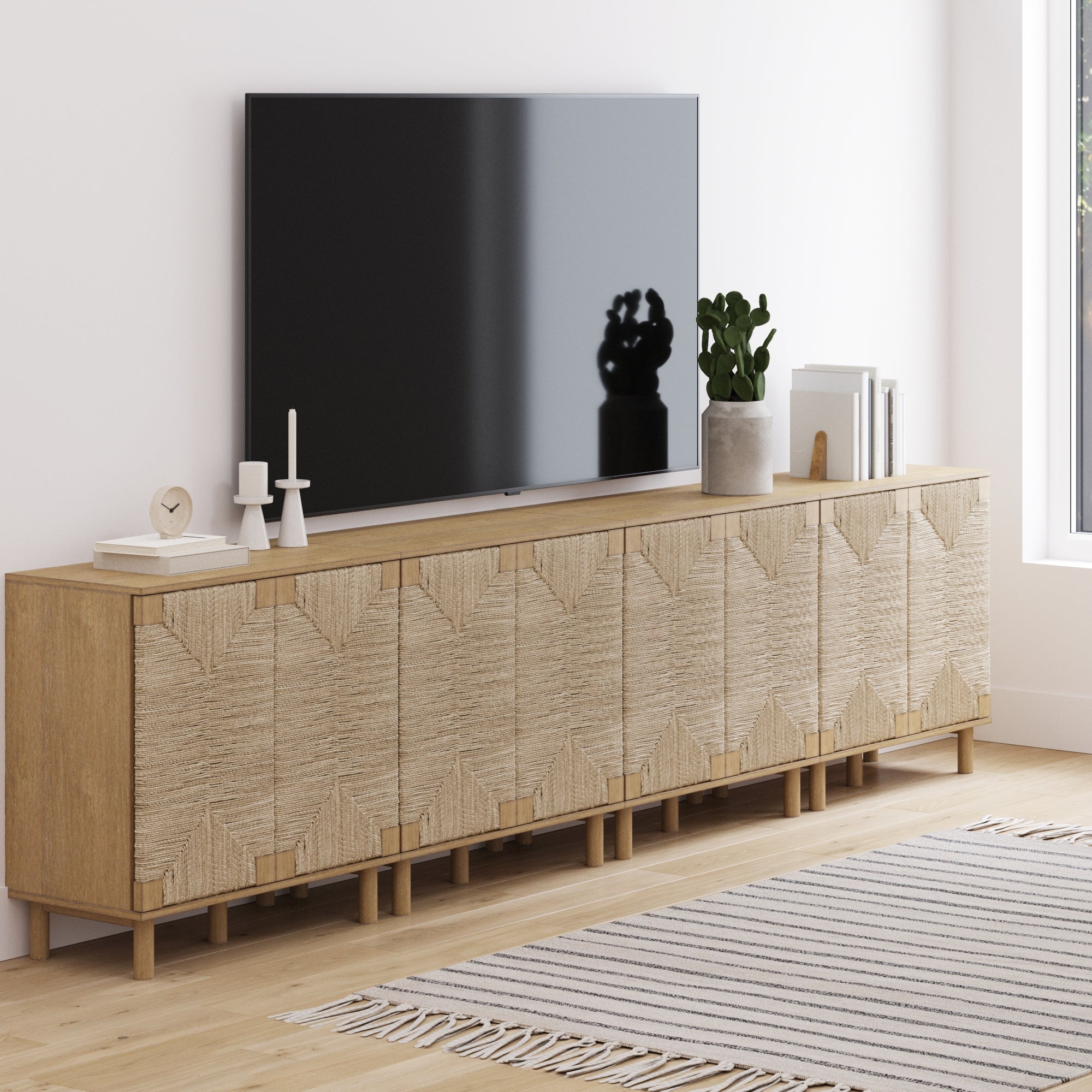 Large Seagrass Storage Cabinet Credenza