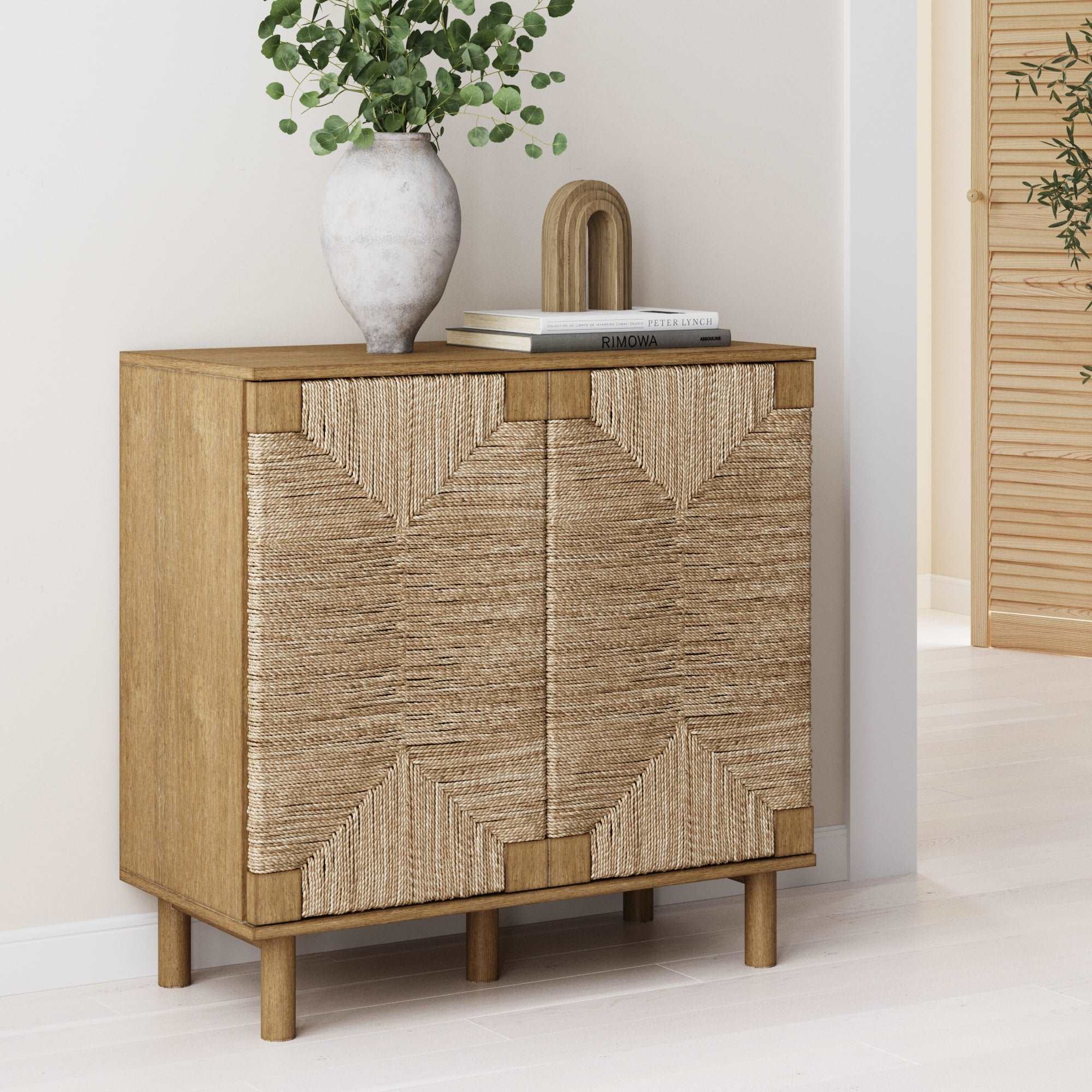 Wood & Seagrass Storage Cabinet