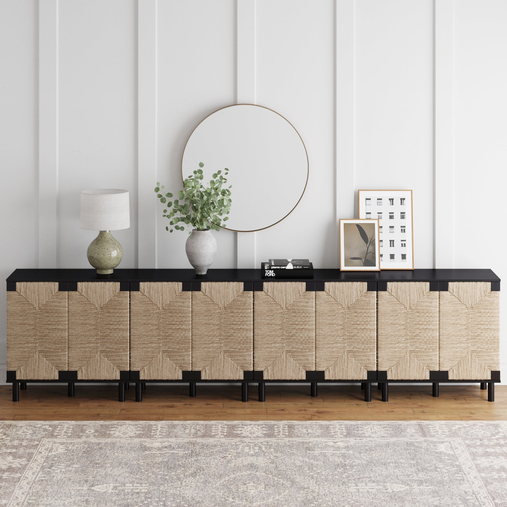 Large Seagrass Storage Cabinet Credenza