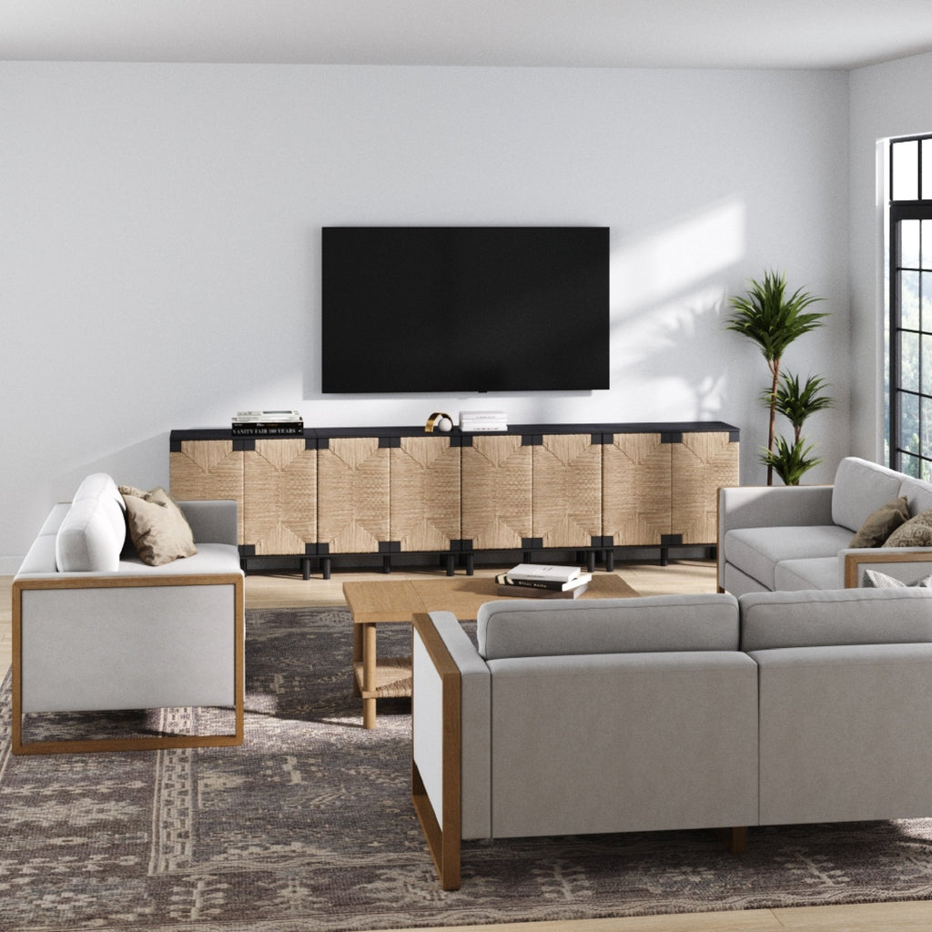 Large Seagrass Storage Cabinet Credenza